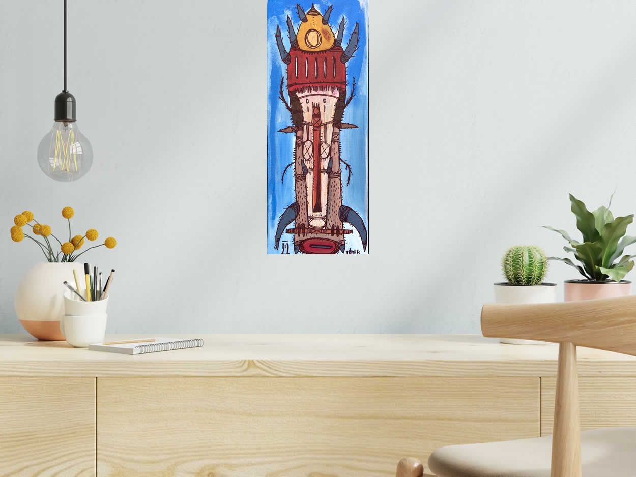 Tableau Mask allongé 1 de TAREK dans un intérieur – 20 × 50 cm