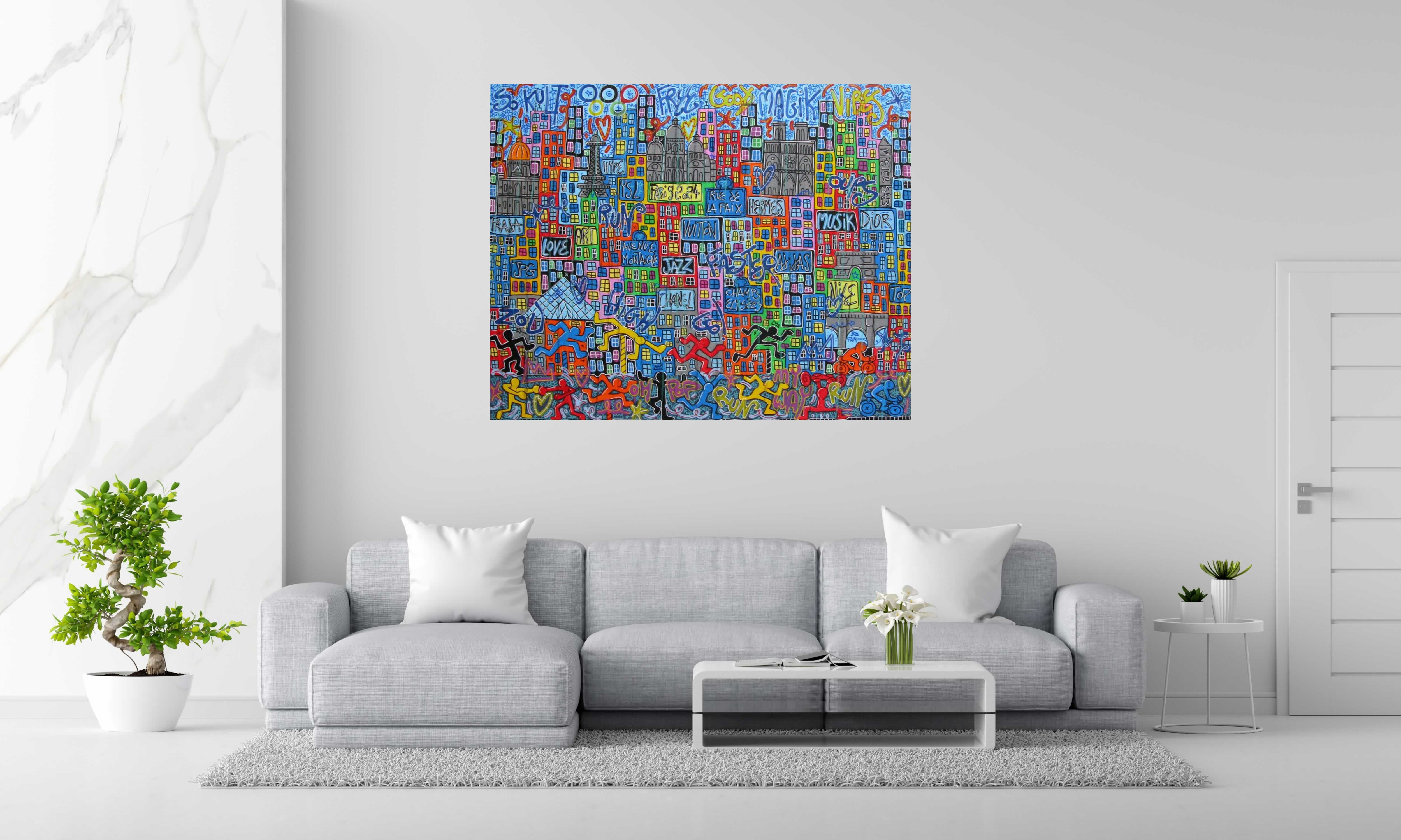 Tableau MAGIK PARIS 2024 de RICO SAB dans un intérieur – 150 × 120 cm