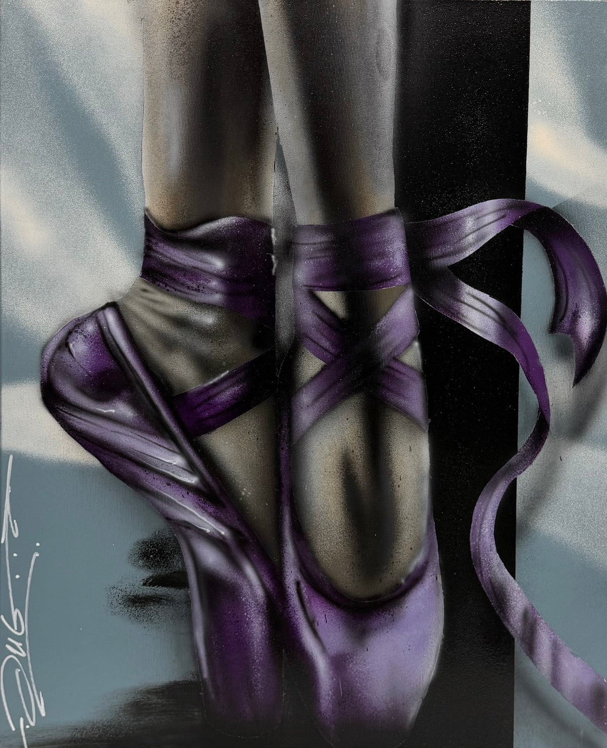 Tableau street art de JUG intitulé Pointe, aérosol et technique mixte sur toile, 50 x 61 cm