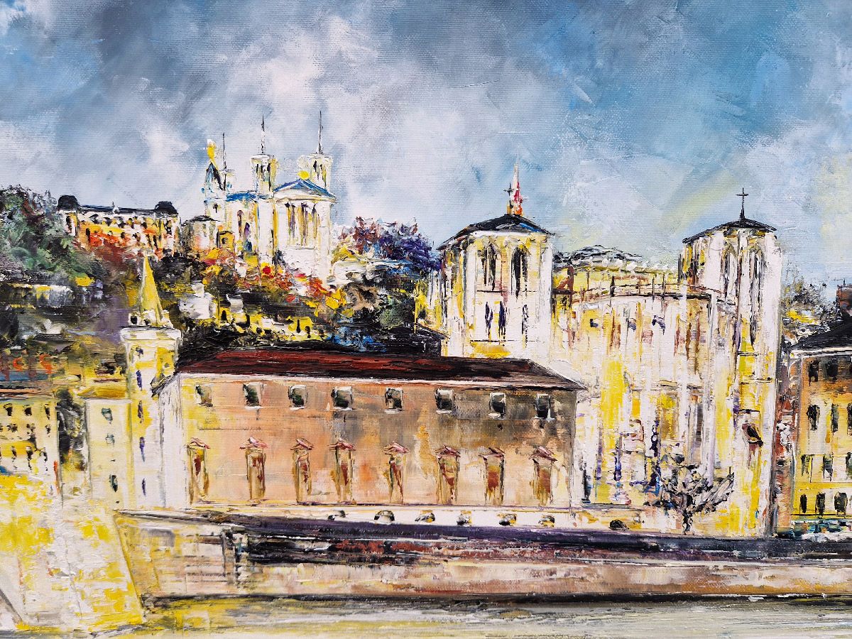 Tableau de PHIL a pour titre  La Saône, Lyon style figuratif dim : PHILprix:700