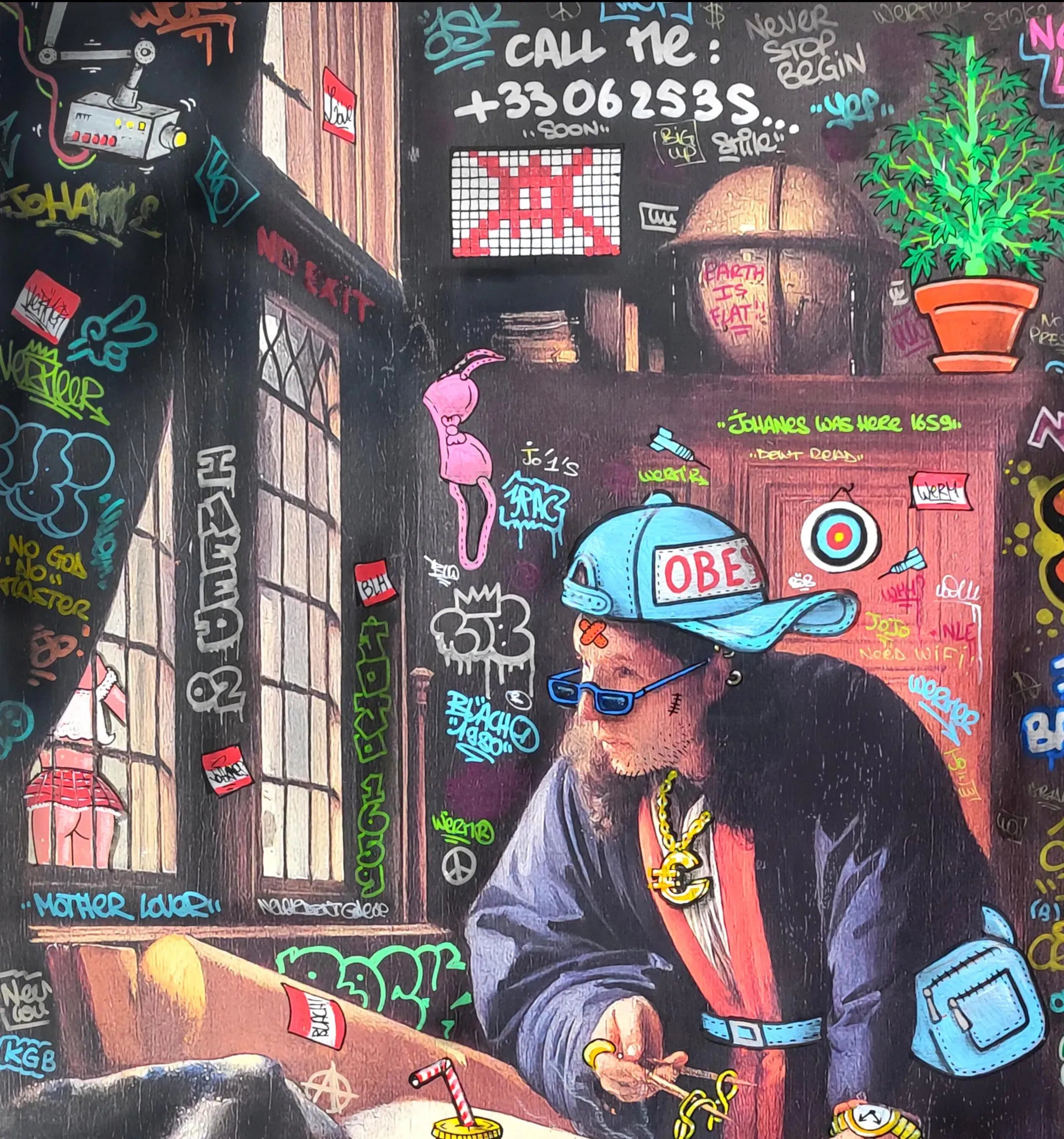 Tableau de BLACH a pour titre  Vermeer GeoGraff style graffiti, street art dim : BLACHprix:110