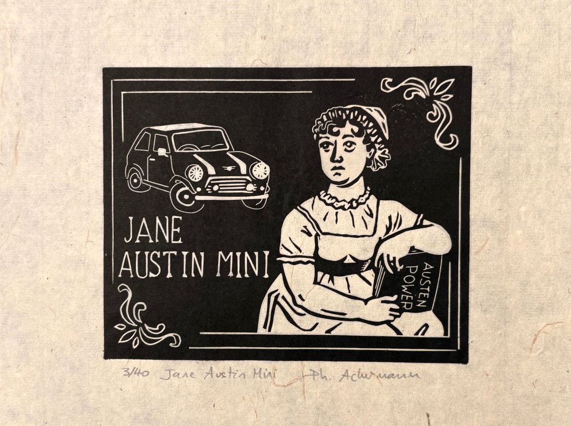 Editions d'art de PHILIPPE ACHERMANN a pour titre  Jane Austin Mini style figuratif, graphique dim : PHILIPPE ACHERMANNprix:40