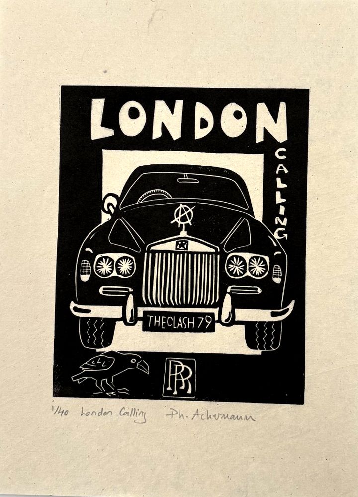 Editions d'art de PHILIPPE ACHERMANN a pour titre  LONDON CALLING style figuratif, graphique dim : PHILIPPE ACHERMANNprix:40