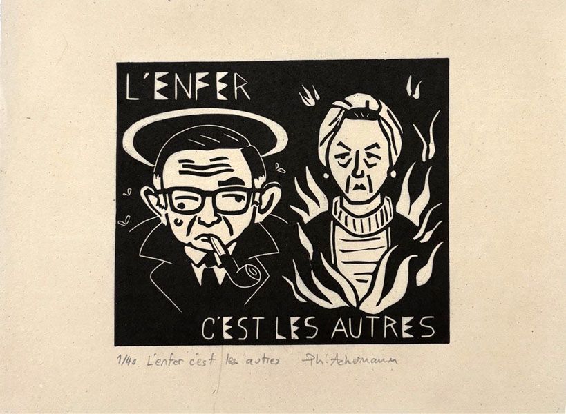 Editions d'art de PHILIPPE ACHERMANN a pour titre  L'enfer c'est les autres style figuratif, graphique dim : PHILIPPE ACHERMANNprix:40