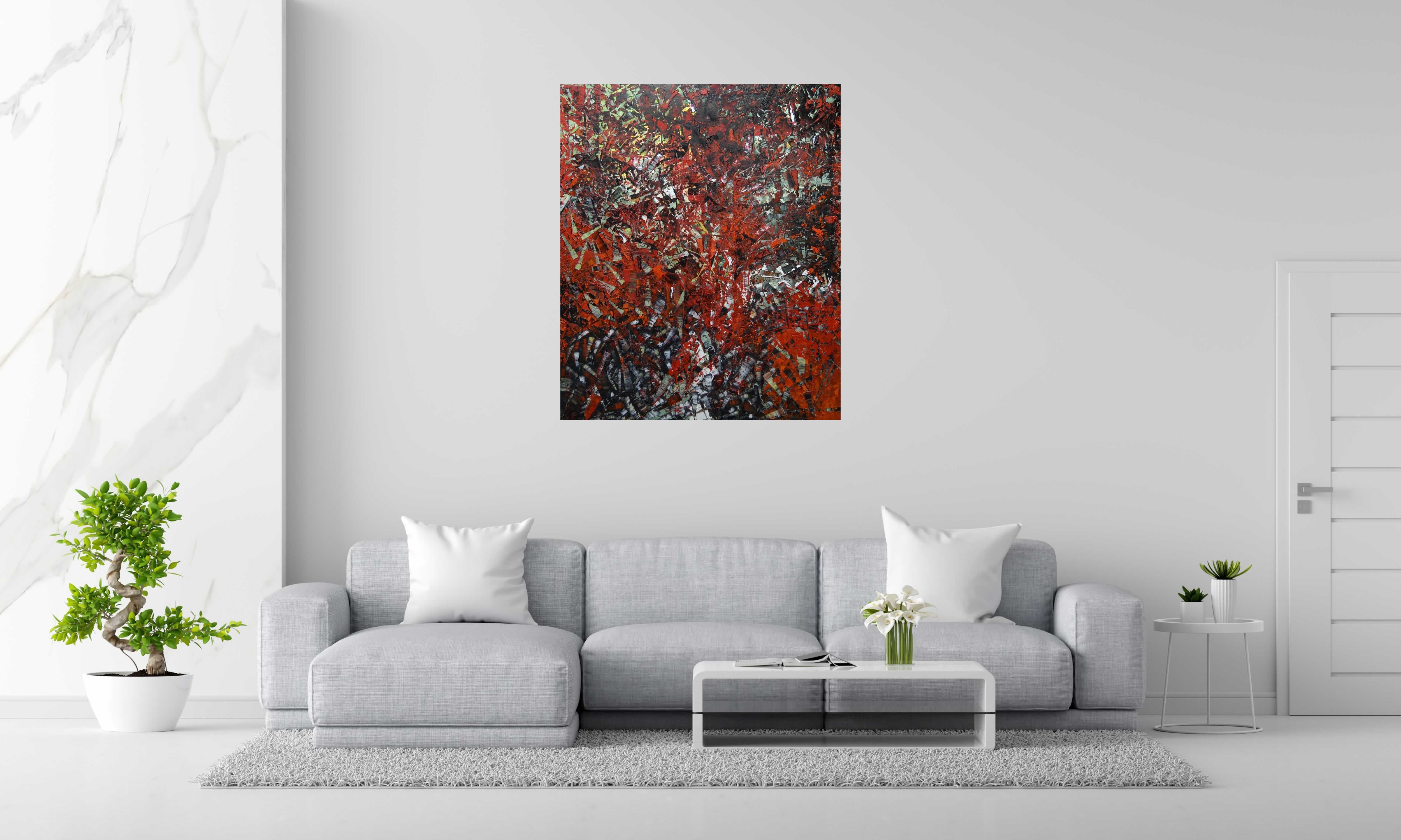 Toile Peinture 02-2025-15 de ALAIN BECANNE dans un intérieur – 100 × 120 cm
