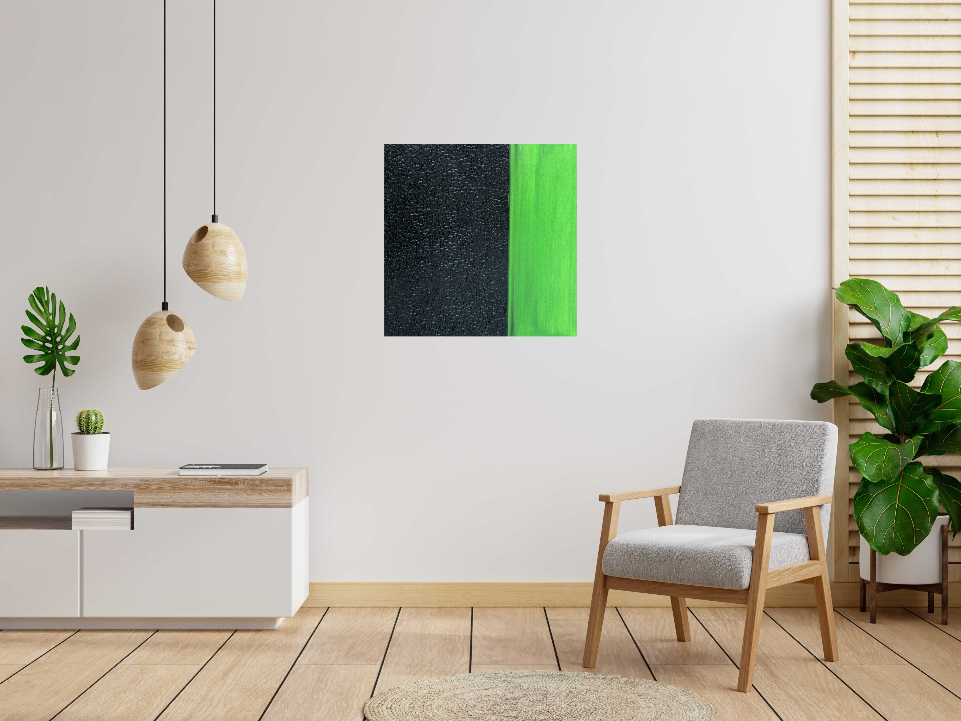 Toile PEINTURE 05-2023-40 de ALAIN BECANNE dans un intérieur – 80 × 80 cm