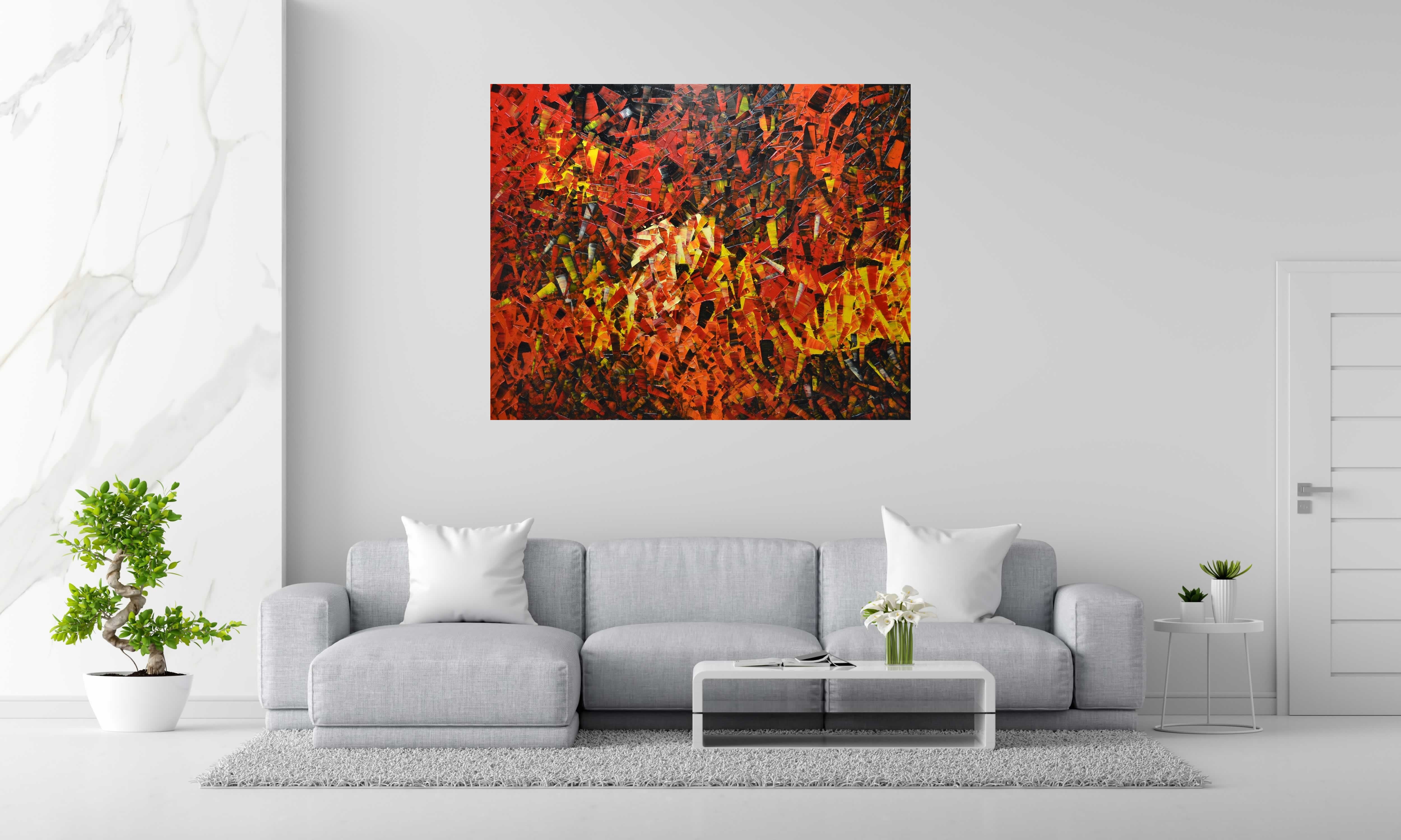 Toile Peinture abstraite 04-2024-25 de ALAIN BECANNE dans un intérieur – 150 × 120 cm