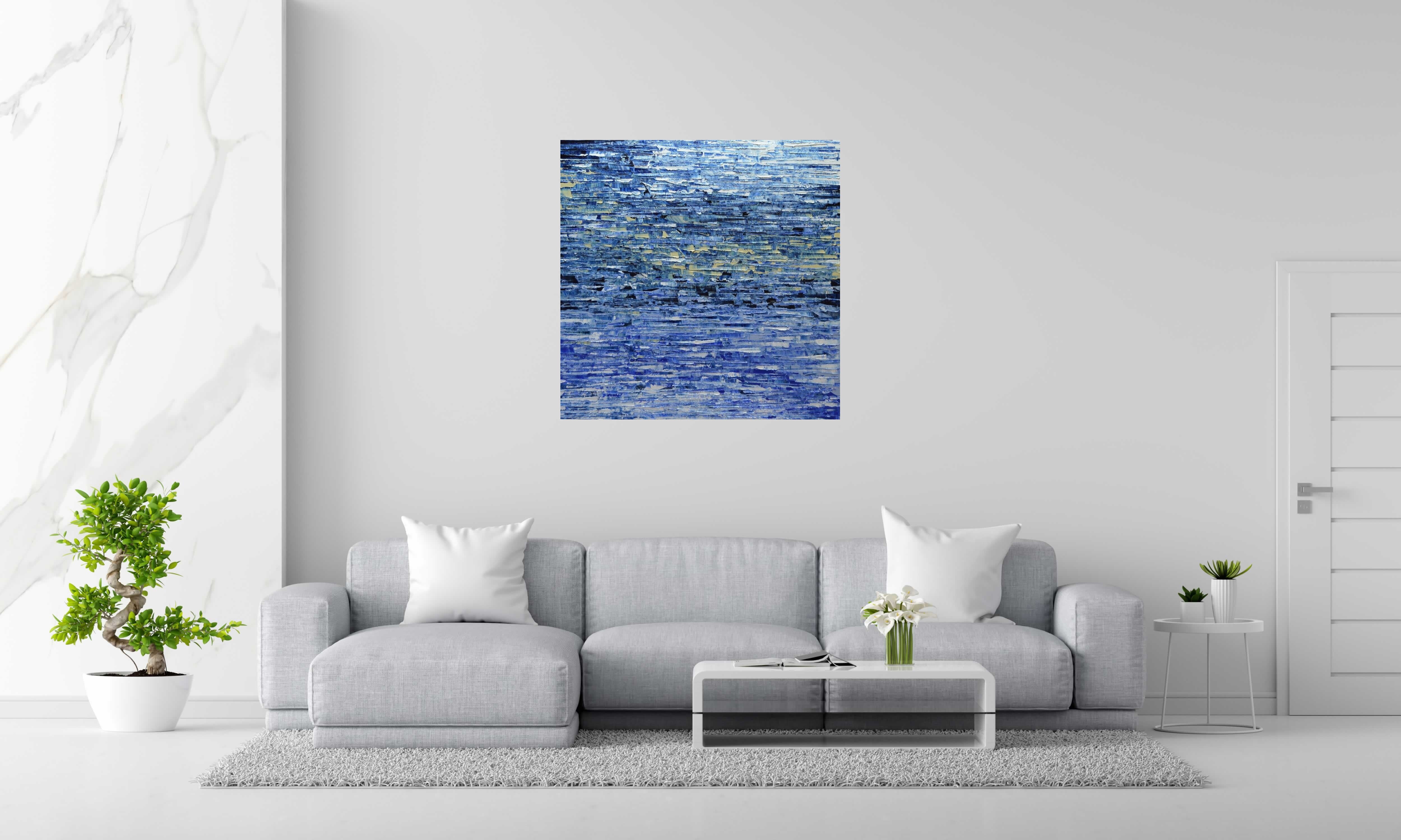 Toile Peinture abstraite 04-2025-29 de ALAIN BECANNE dans un intérieur – 100 × 100 cm