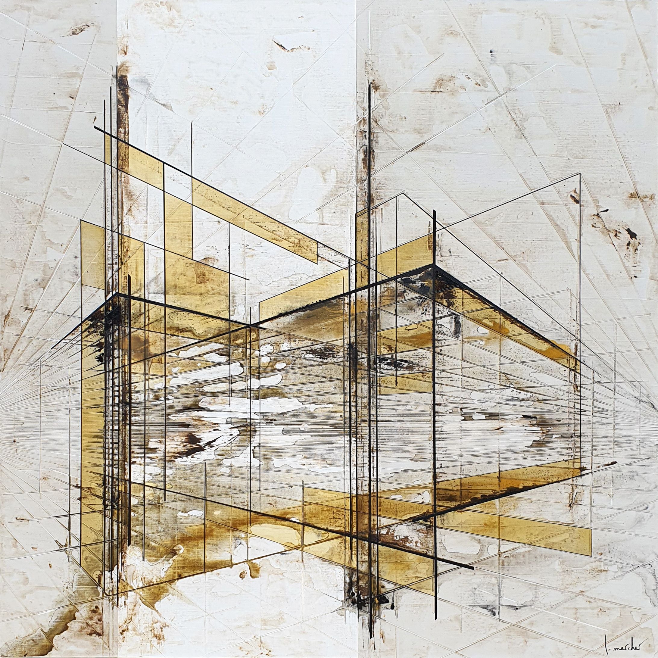 Toile abstraite grande taille CITY – LUDOVIC MERCHER – 100 × 100 cm