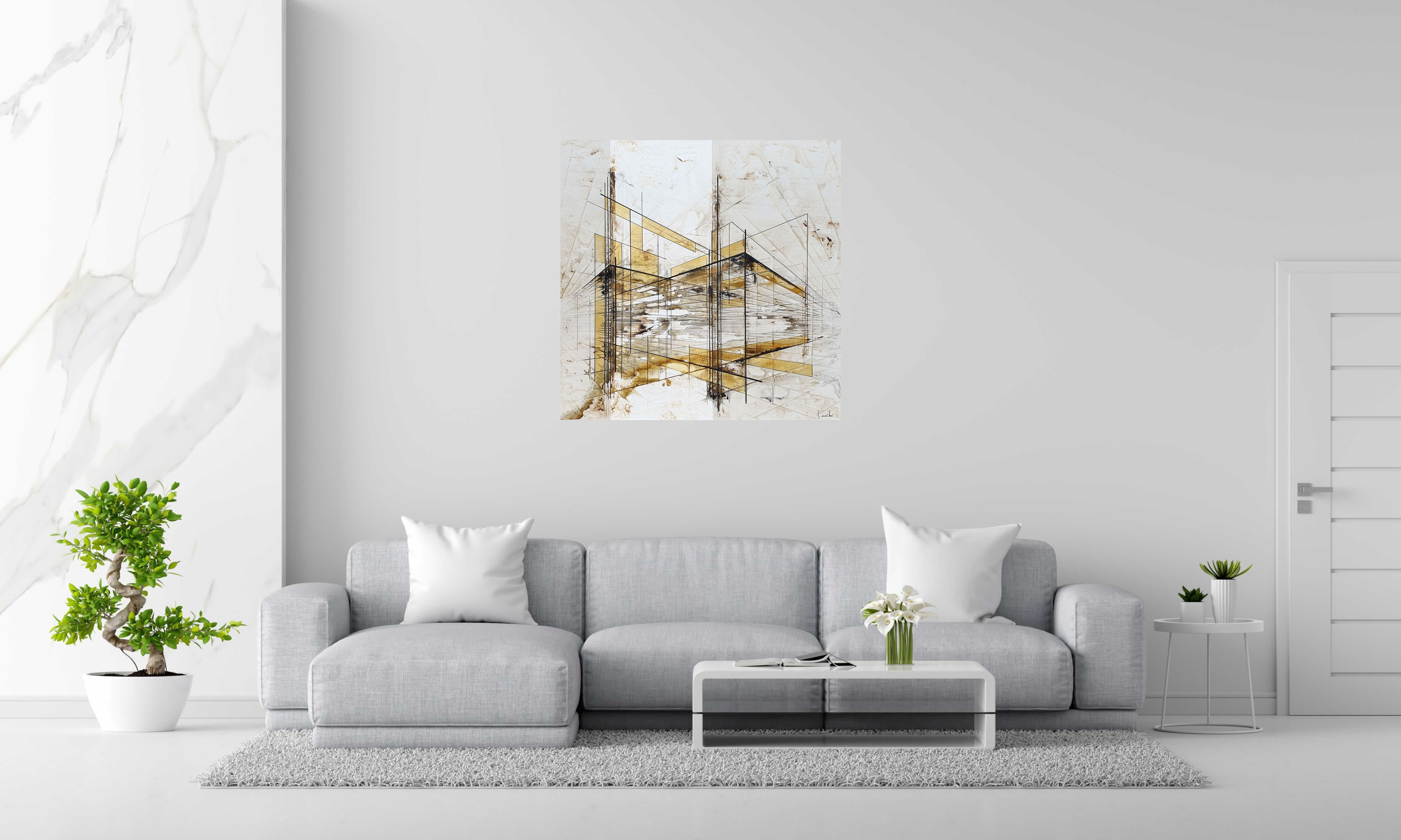 Toile CITY de LUDOVIC MERCHER dans un intérieur – 100 × 100 cm