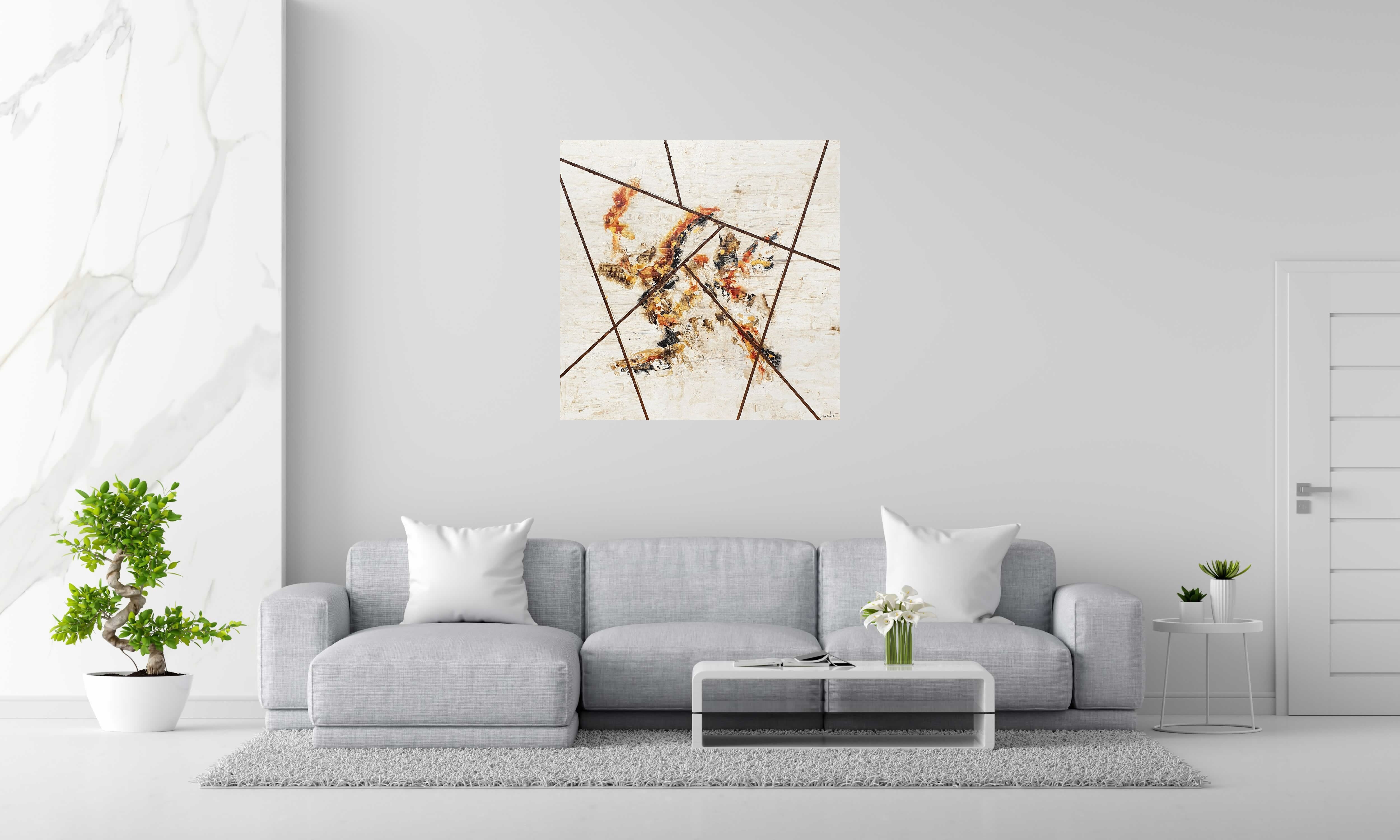 Toile Rust cage de LUDOVIC MERCHER dans un intérieur – 100 × 100 cm