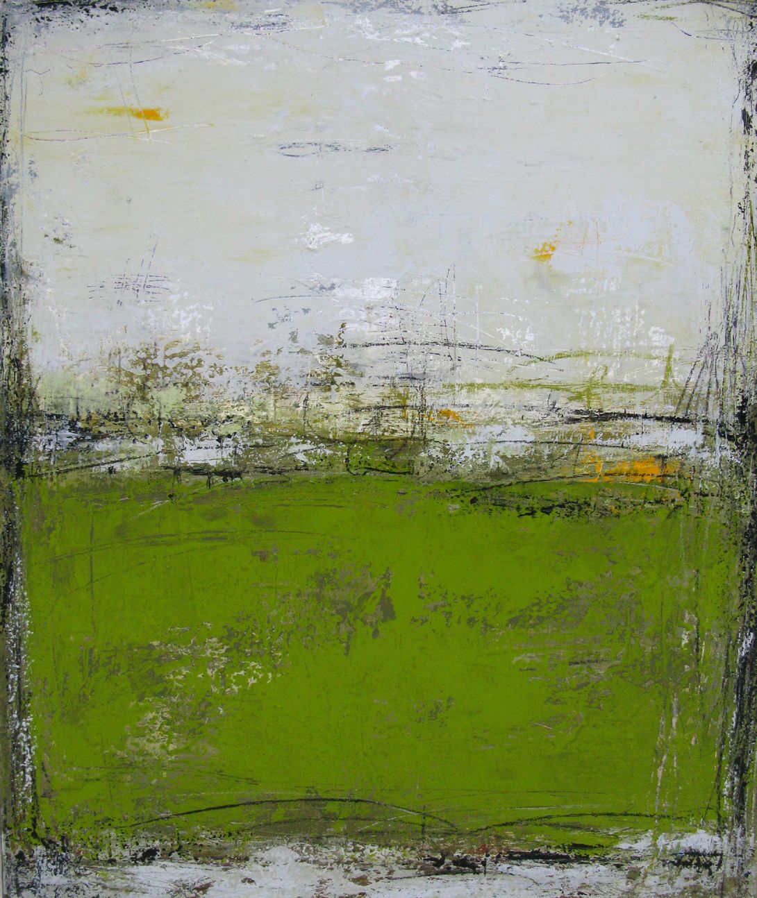 Toile abstraite grande taille Nuances Ciel et vert – TANIA CARRARA – 81 × 100 cm