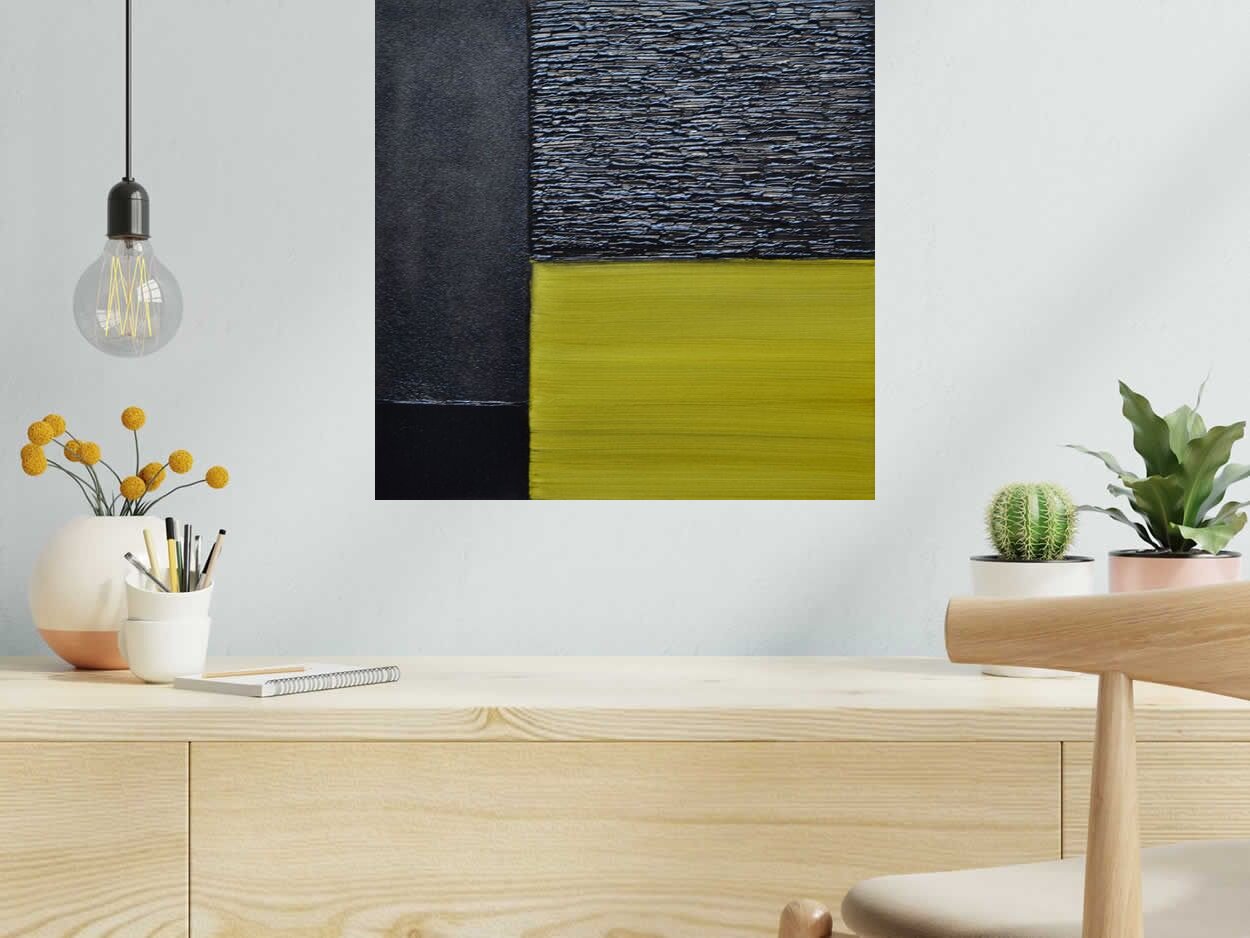Toile Peinture 12-2025-51 de ALAIN BECANNE dans un intérieur – 50 × 50 cm