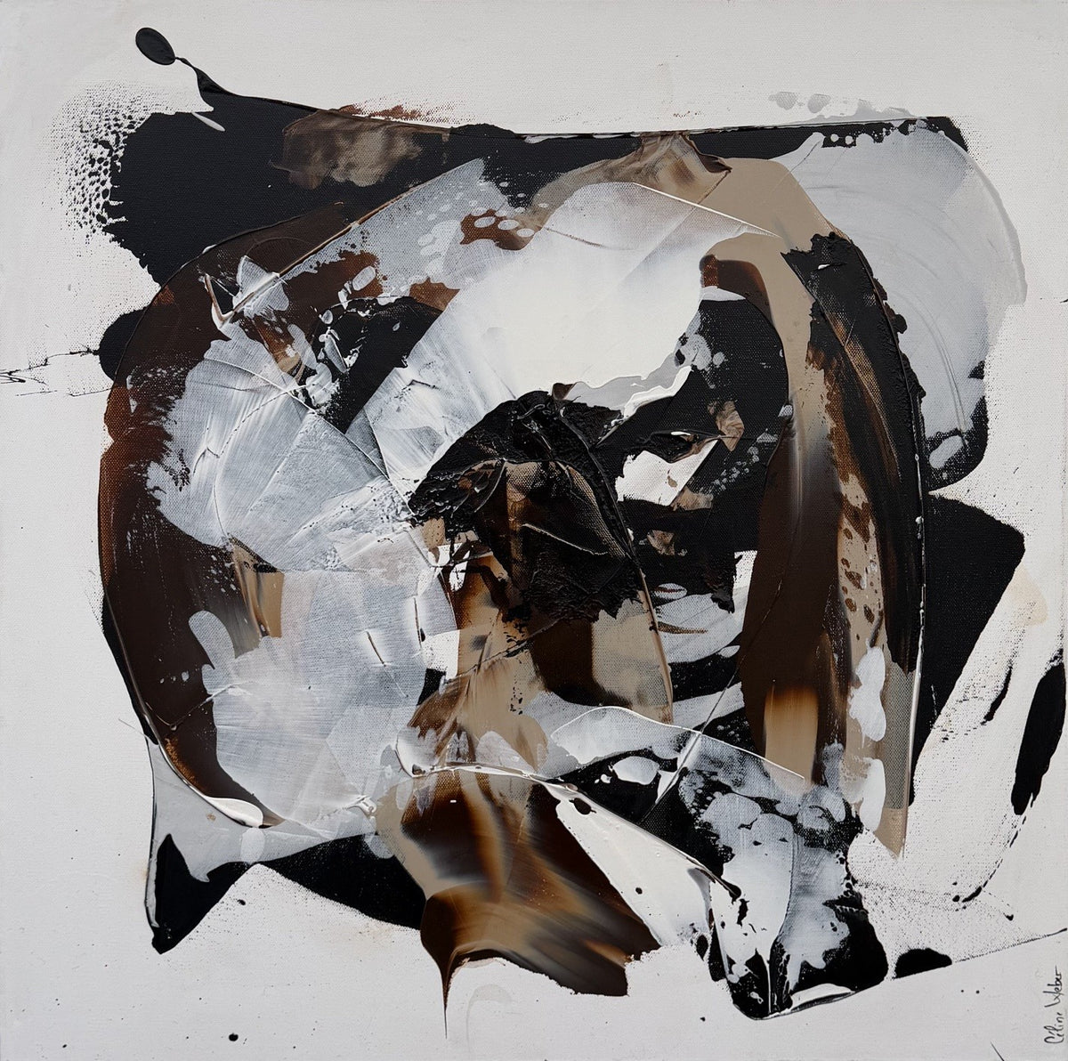 Toile abstraite acrylique marron de Céline Weber, Cappucino 8, 60 x 60 cm