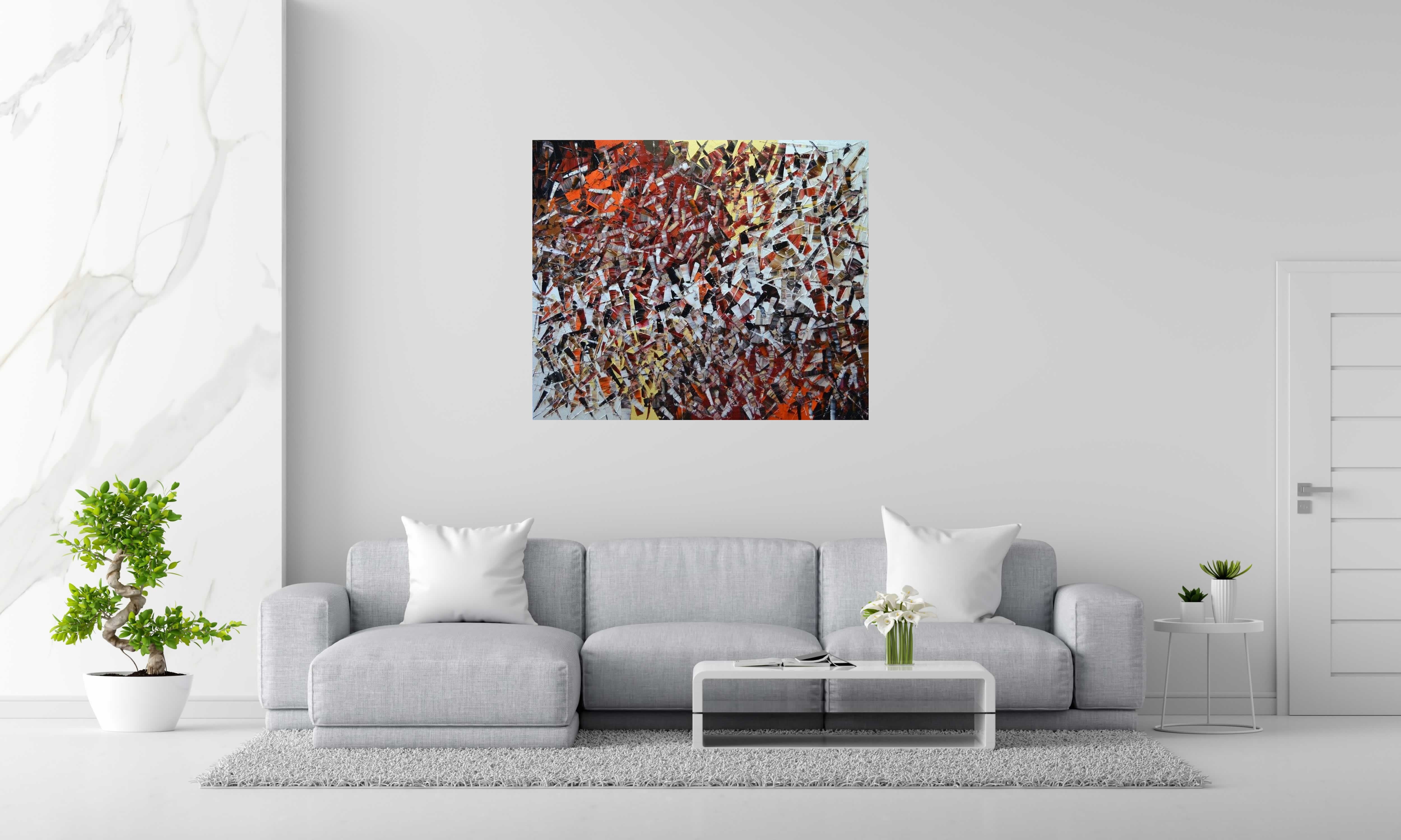 Toile Peinture abstraite 11-2024-45 de ALAIN BECANNE dans un intérieur – 120 × 100 cm