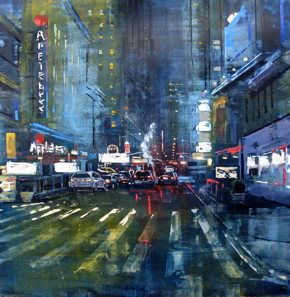 Toile figurative format xxl Manhattan Blue night – ADRIEN FAVEAU – 100 × 100 cm