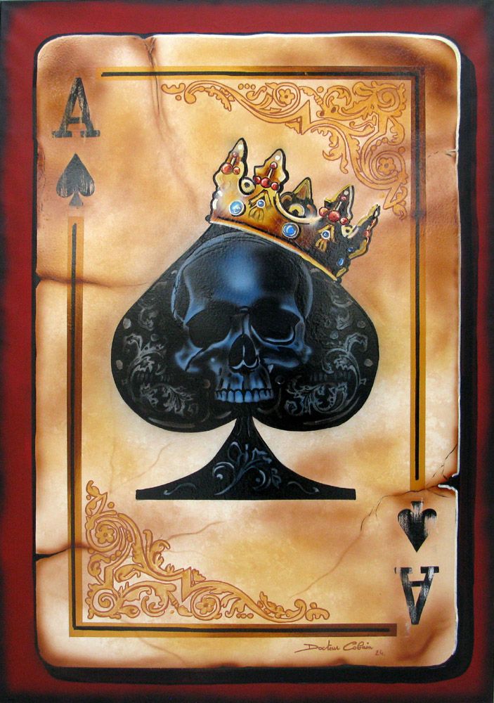 Toile figurative format xxl La carte de la mort – Docteur Cobain – 89 × 130 cm