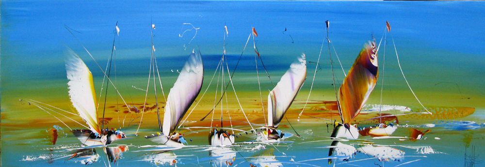 Toile figurative format xxl MARINE ABSTRAITE 2024-38 – F. BOUTET – 150 × 50 cm