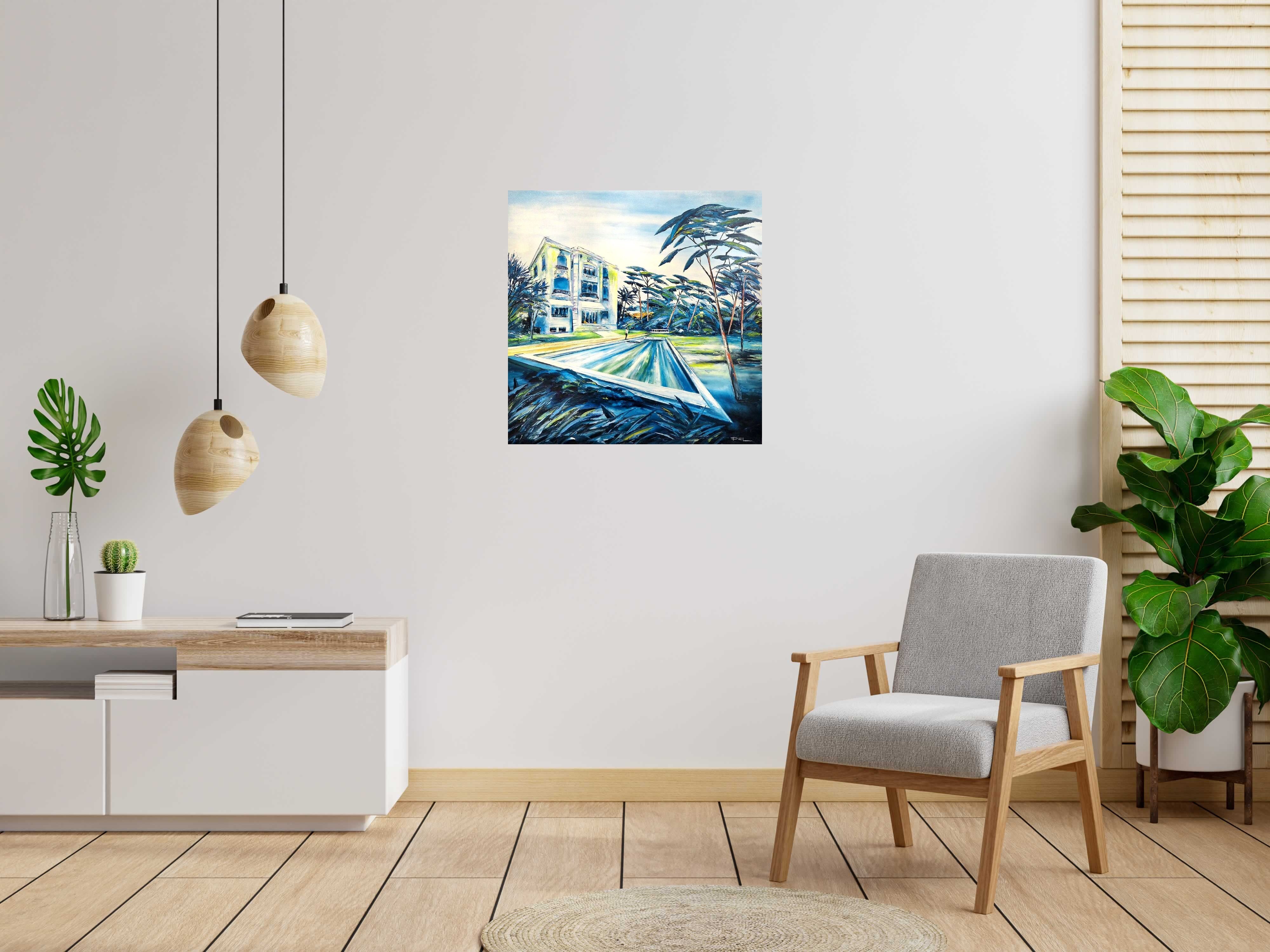 Toile La maison du Cap de PHIL dans un intérieur – 80 × 80 cm
