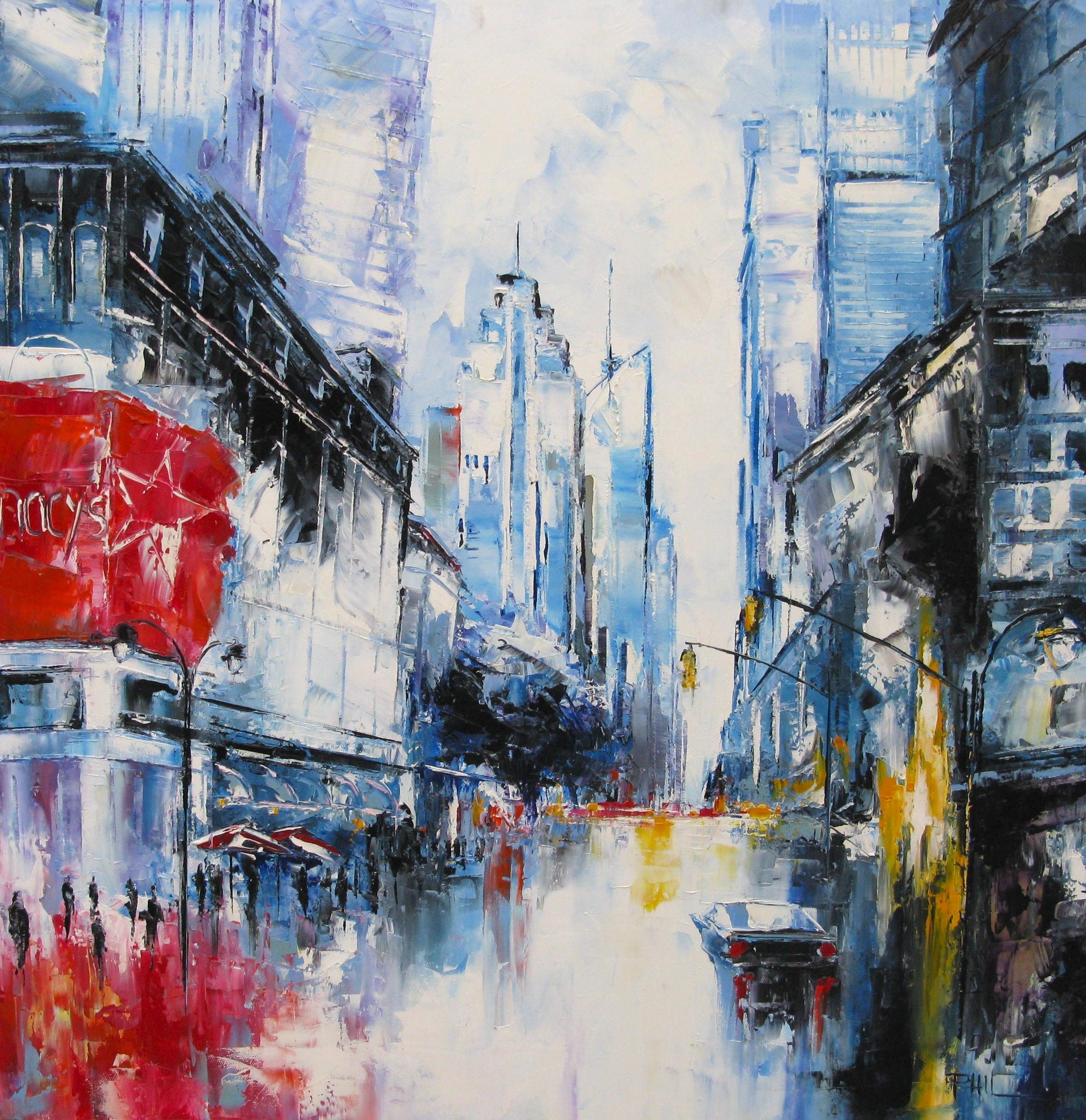 Toile figurative format xxl Macy's, NY – PHIL – 80 × 80 cm