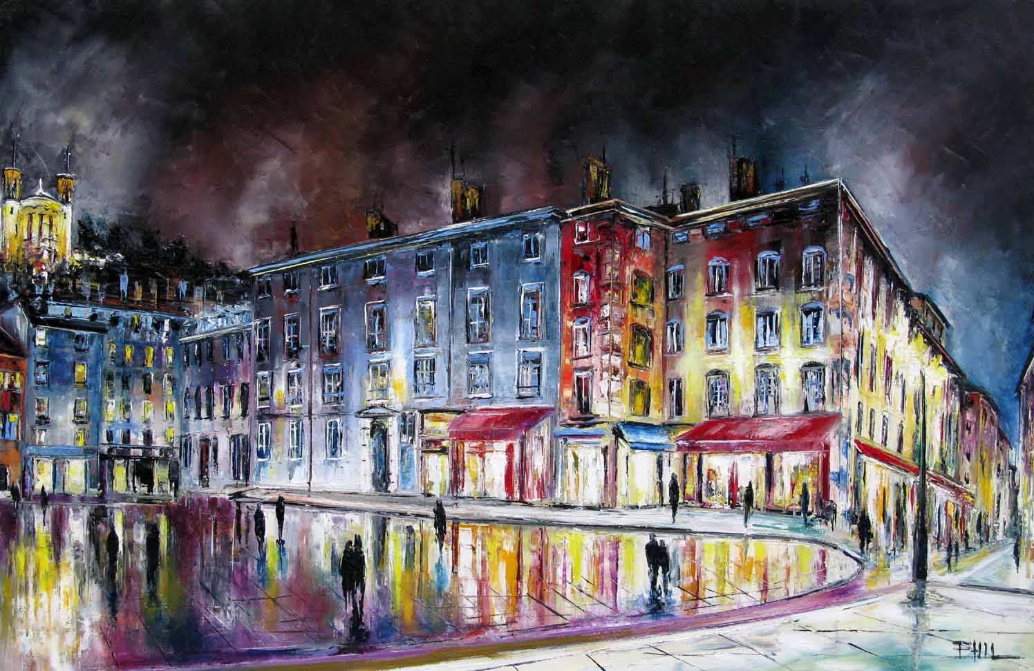 Toile figurative format xxl Place St Jean, Lyon – PHIL – 100 × 65 cm