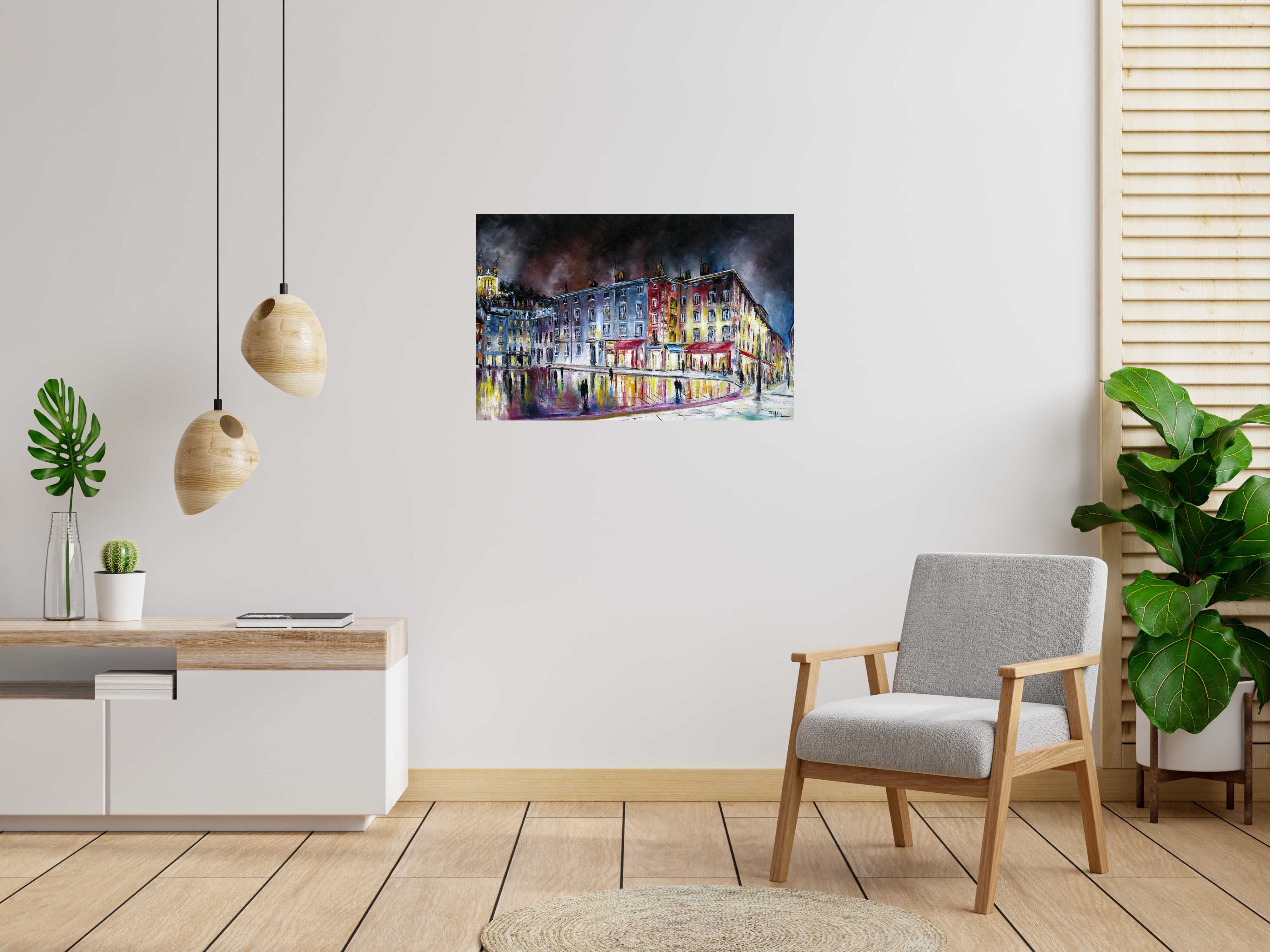 Toile Place St Jean, Lyon de PHIL dans un intérieur – 100 × 65 cm
