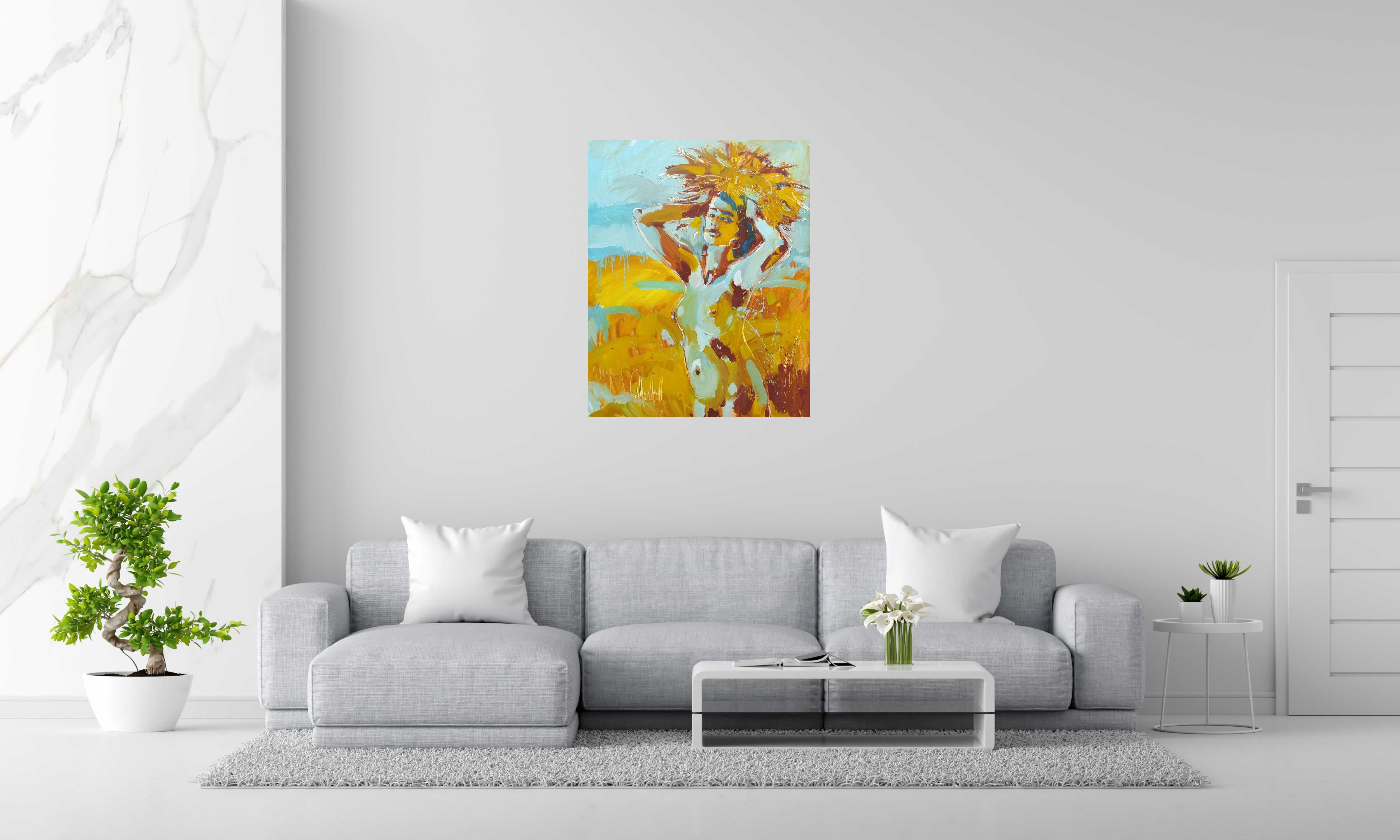 Toile Couronne de blé de OLENA SINIUHINA dans un intérieur – 100 × 80 cm