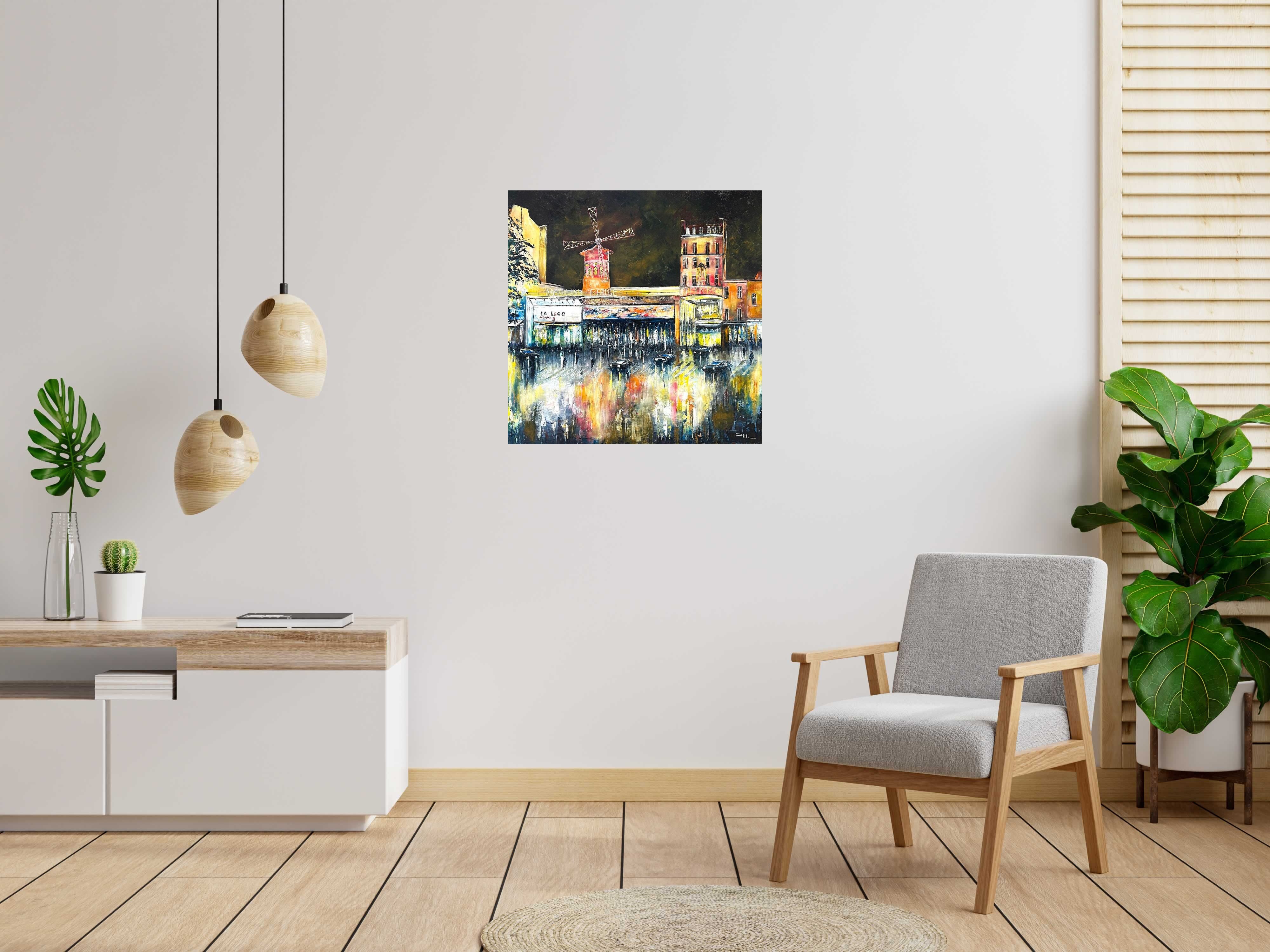 Toile Le moulin rouge de PHIL dans un intérieur – 80 × 80 cm
