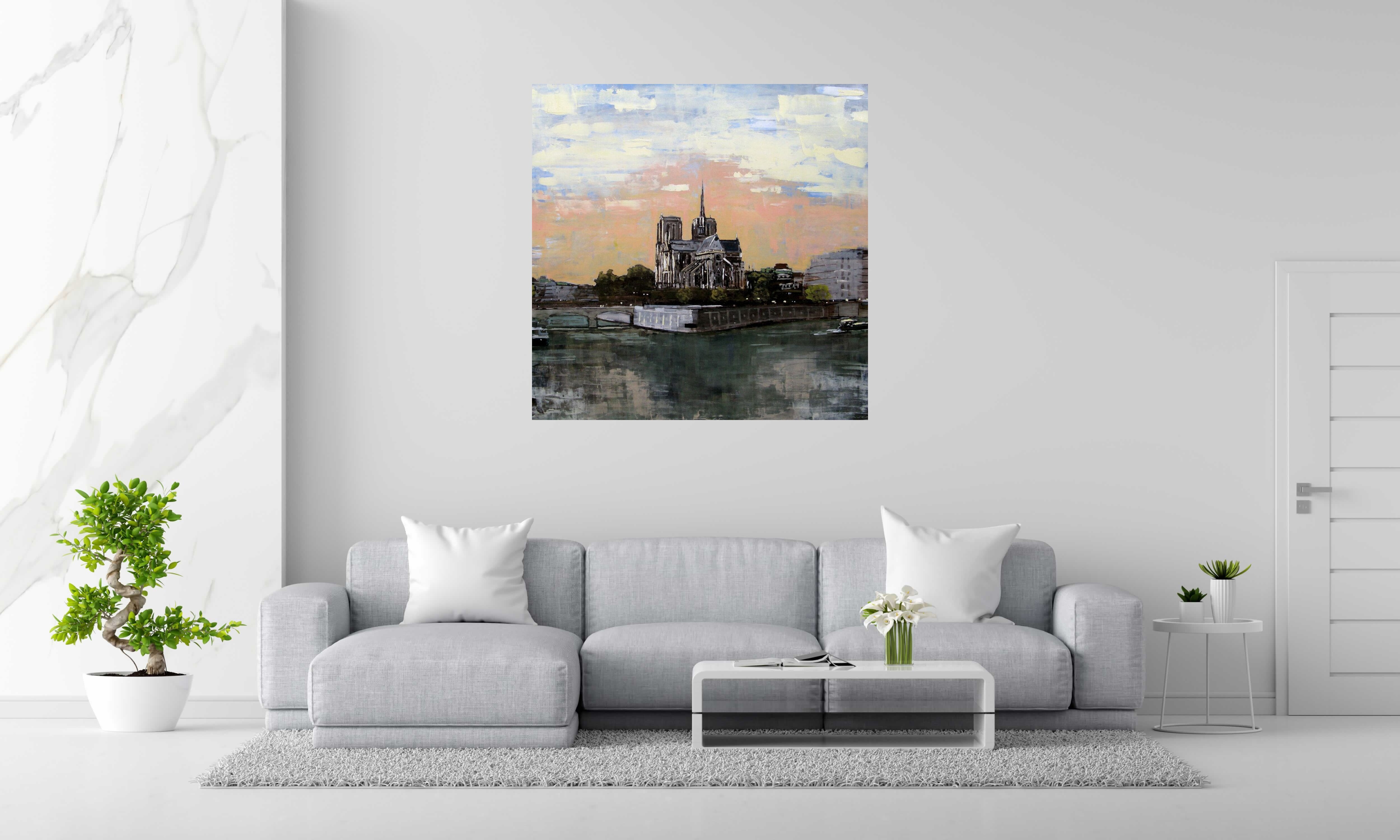Toile Notre dame de paris de ADRIEN FAVEAU dans un intérieur – 120 × 120 cm