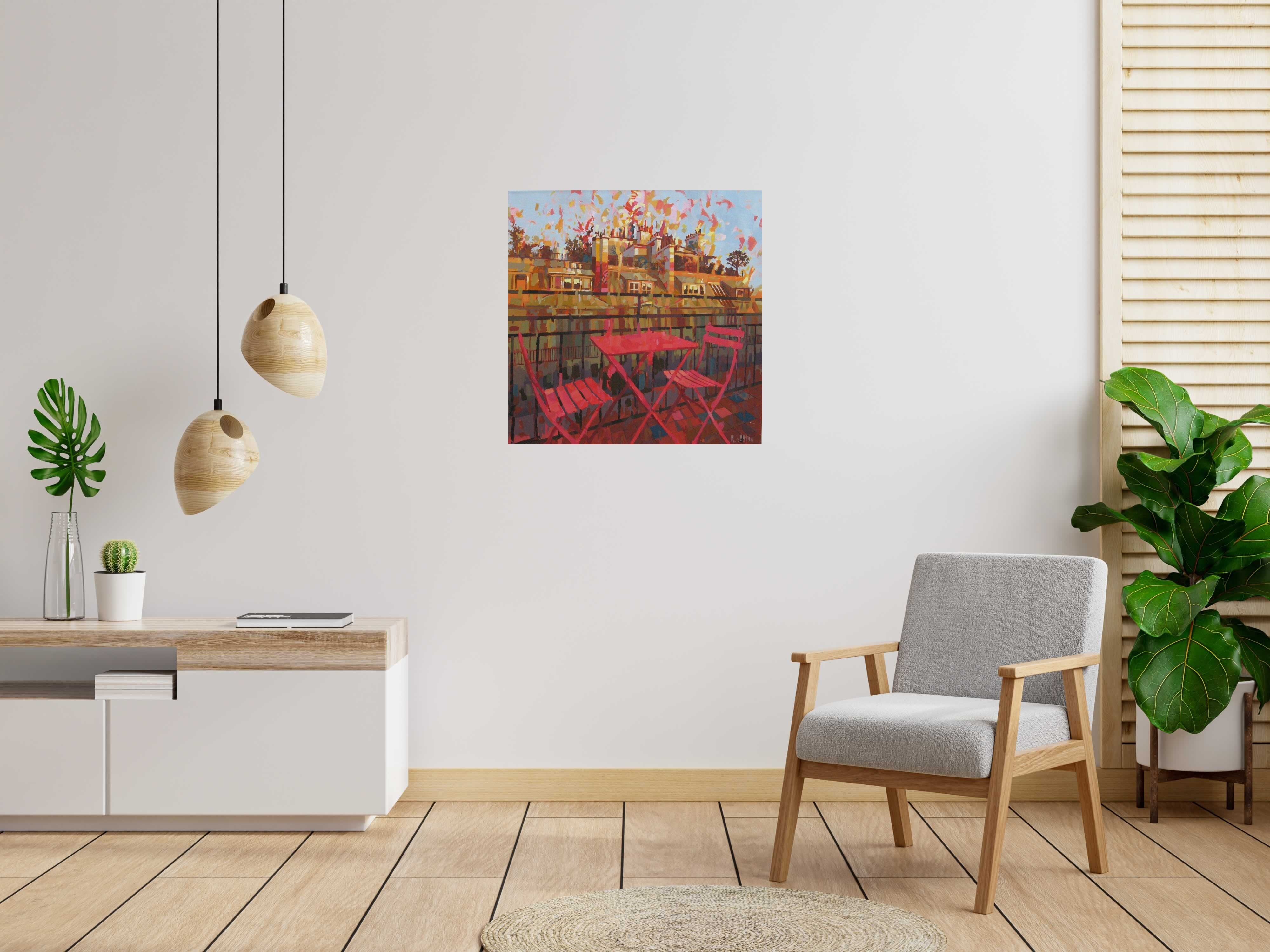 Toile Pop-impression au soleil couchant de HEATON RUDYARD dans un intérieur – 80 × 80 cm