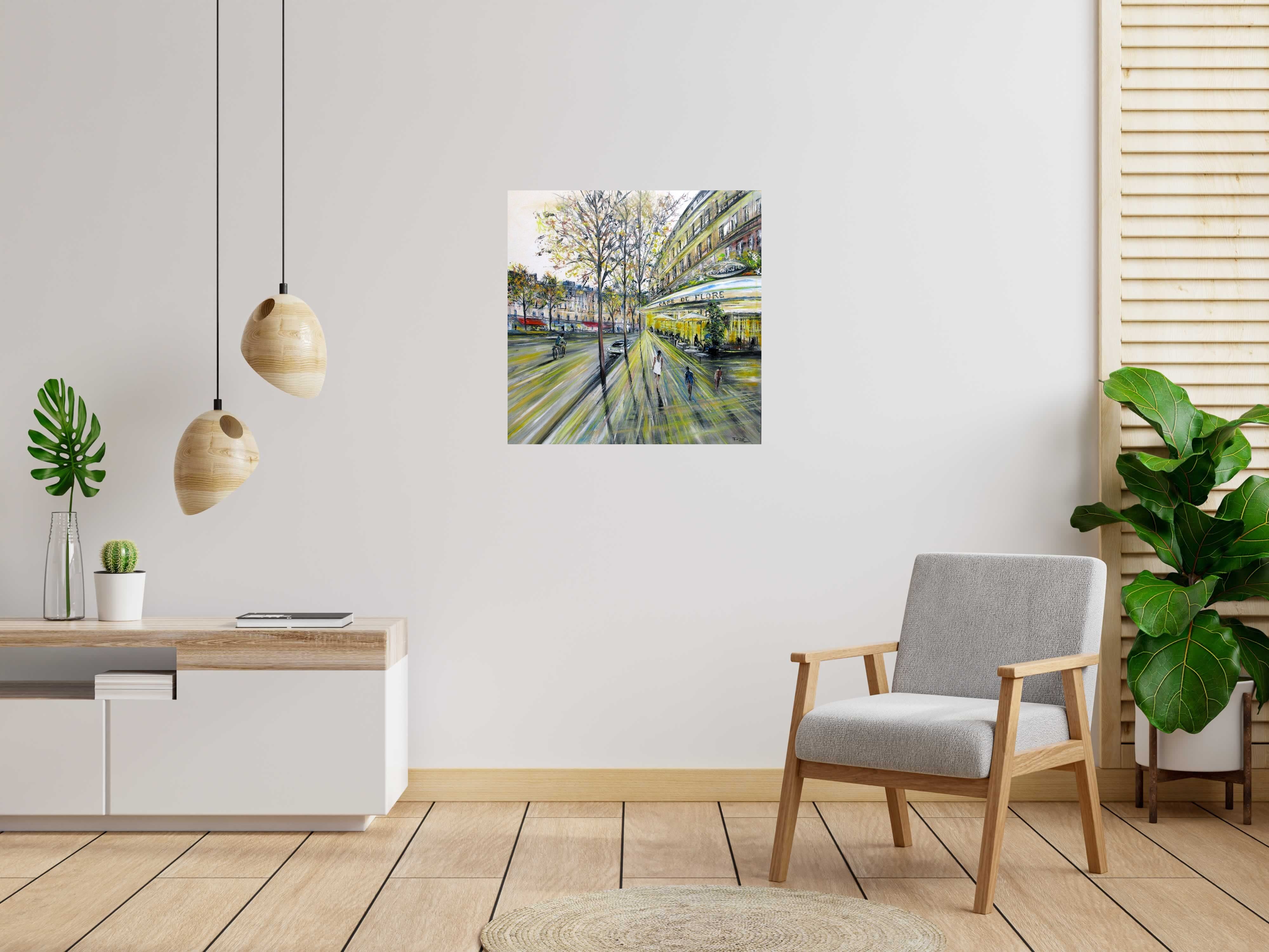 Toile Le cafe de flore de PHIL dans un intérieur – 80 × 80 cm