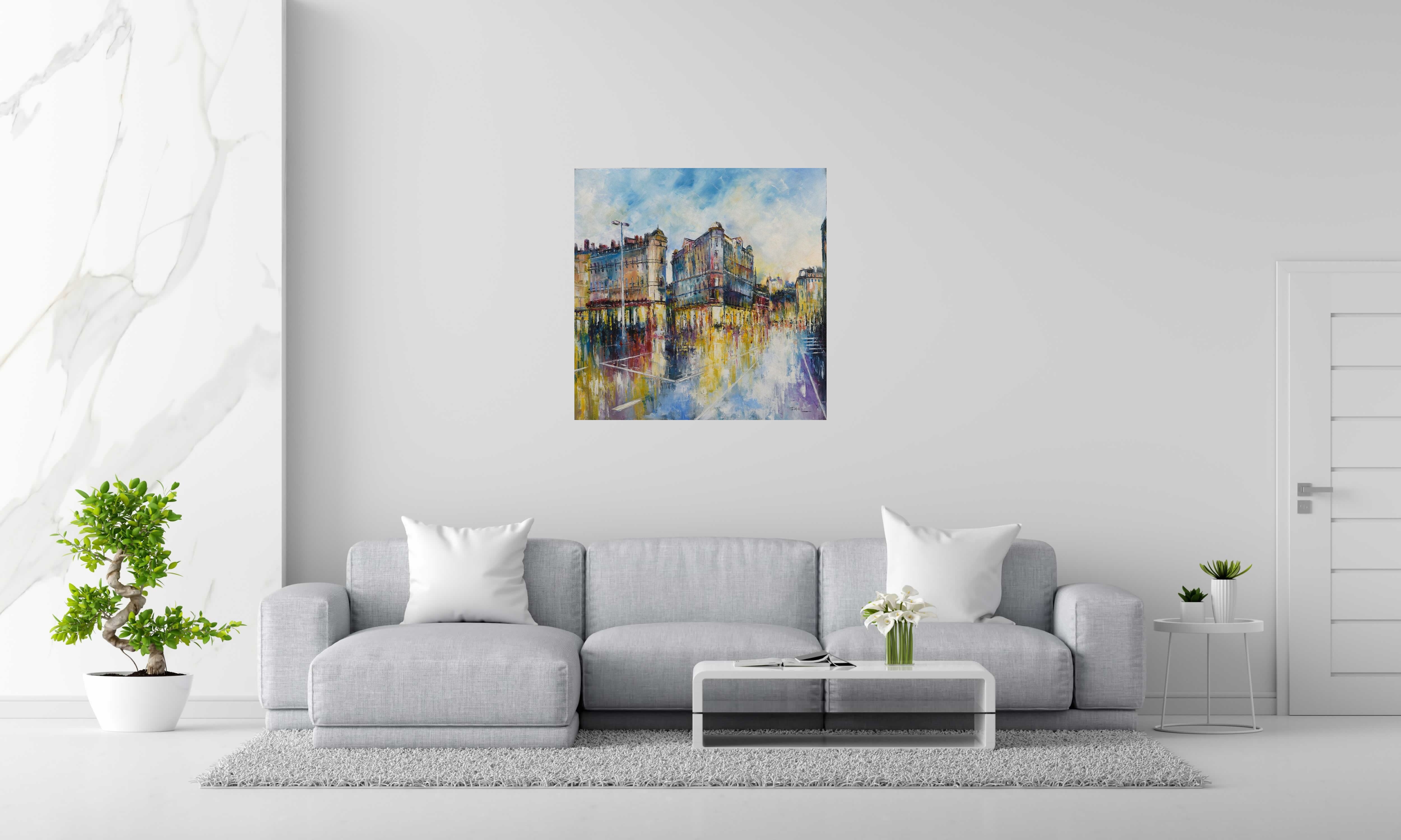 Toile Place des Cordeliers, Lyon de PHIL dans un intérieur – 90 × 90 cm
