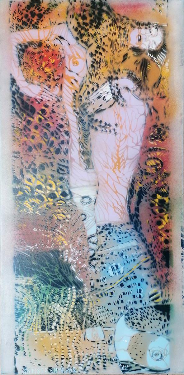 Toile figurative moyen format DIE WASSER SCHLANGE – ARTISTE OUVRIER – 50 × 100 cm