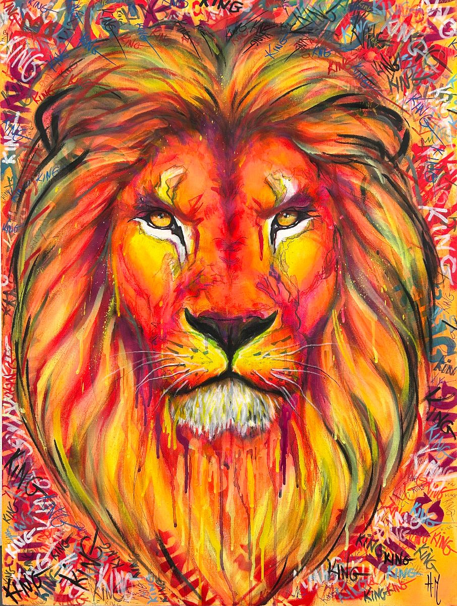 Toile figurative moyen format jaune et orange Lion King 3D – ART HM – 60 × 80 cm