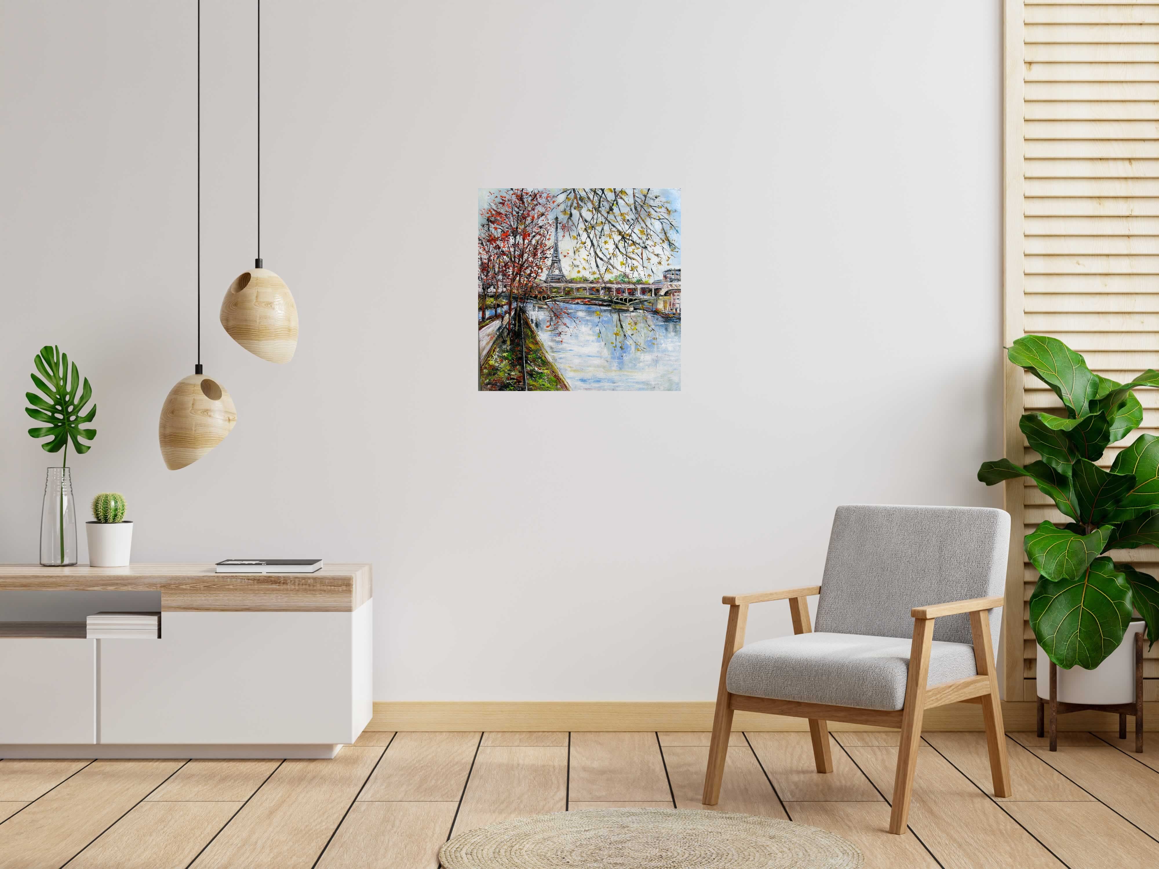 Toile Iles aux cygnes de PHIL dans un intérieur – 70 × 70 cm