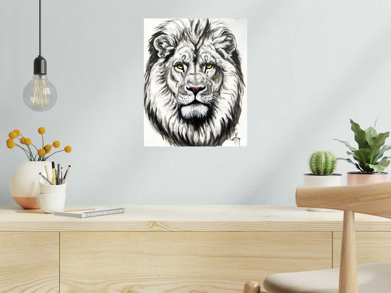 Toile Lion de ART HM dans un intérieur – 33 × 41 cm