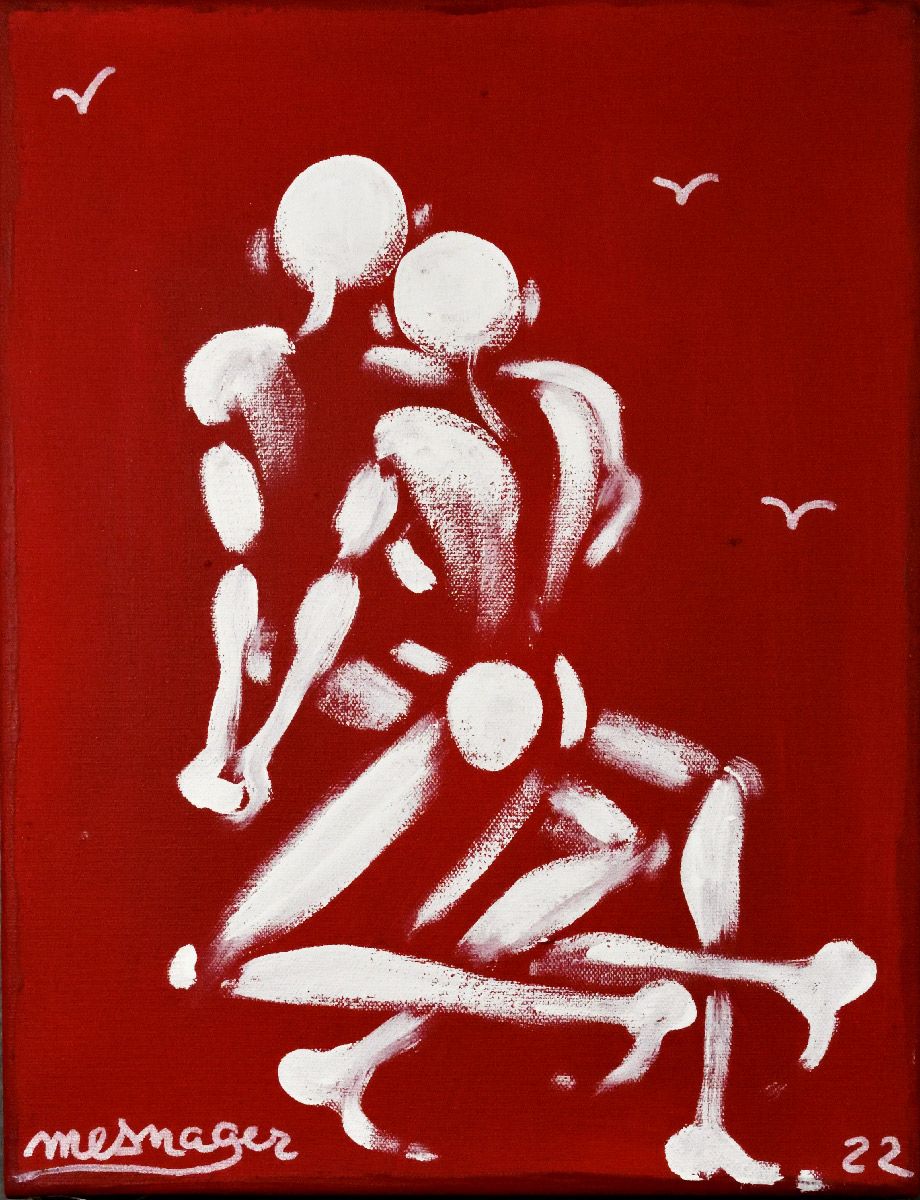 Toile figurative petit format blanc et rouge TOILE 194 – JEROME MESNAGER – 27 × 35 cm