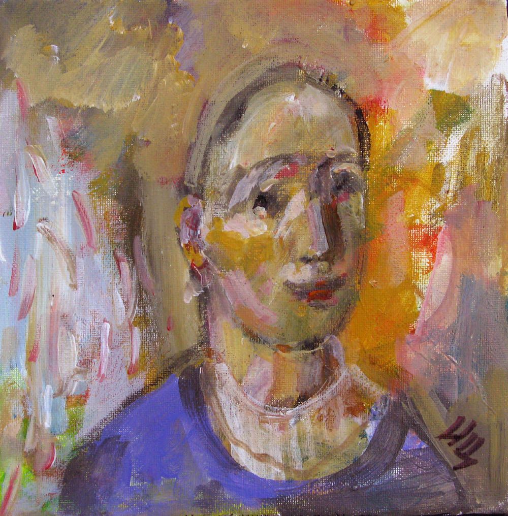 Toile figurative petit format Tête - D – IVAN TZONEV – 20 × 20 cm