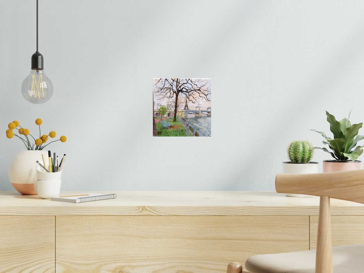 Toile Promenade bord de Seine de JEONG MIN LEE dans un intérieur – 20 × 20 cm