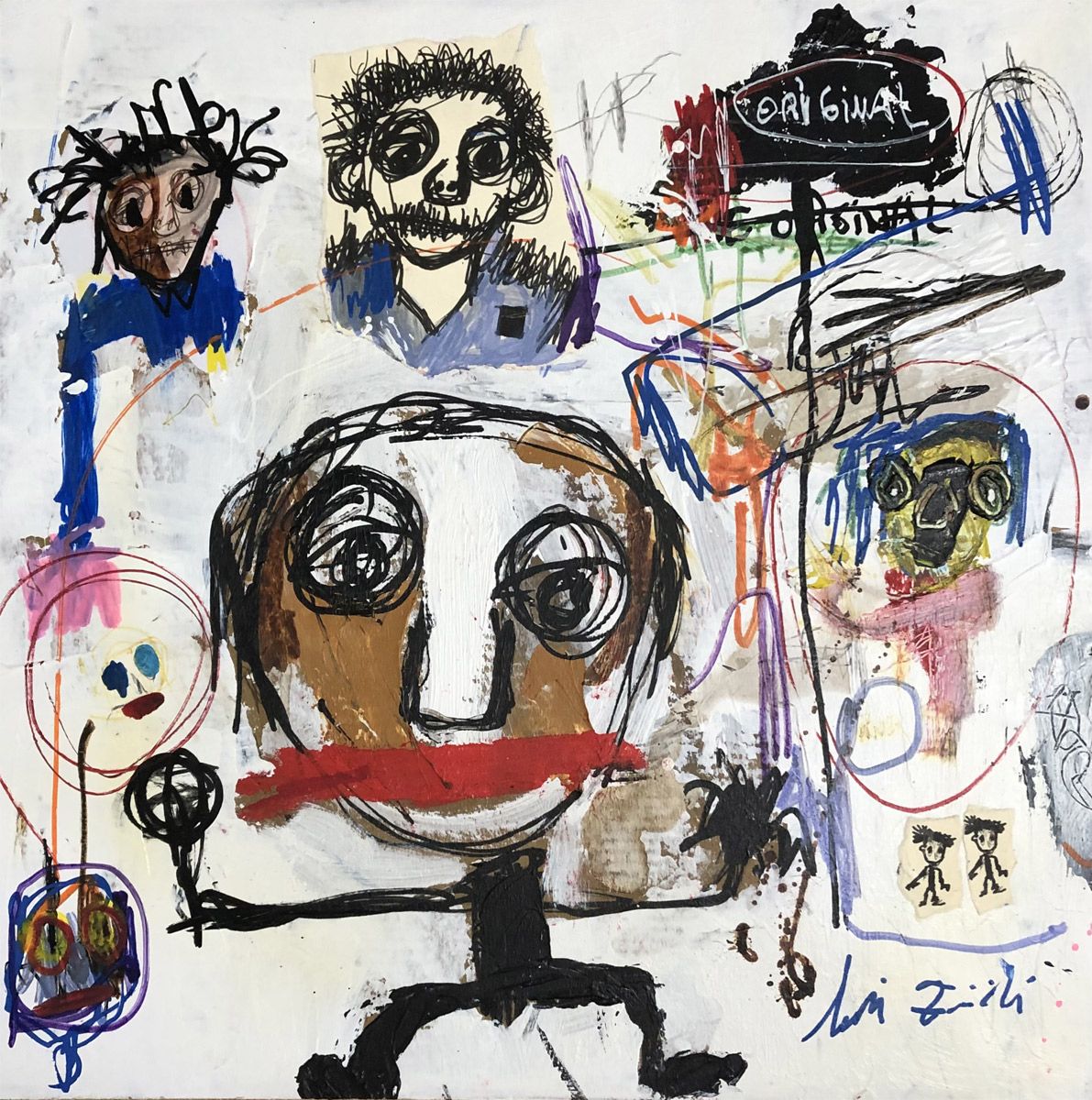 Toile figurative petit format noir et rouge original – LARBI ZAIDI – 36 × 36 cm