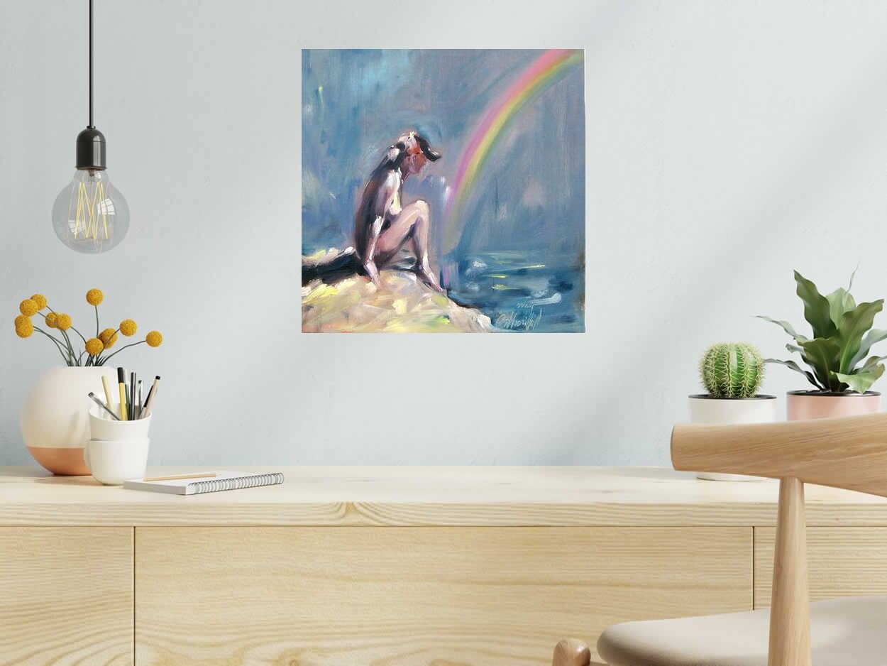 Toile Arc-en-ciel de OLENA SINIUHINA dans un intérieur – 40 × 40 cm