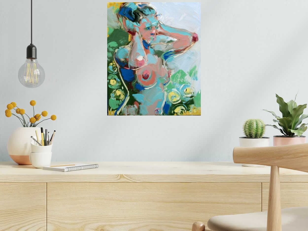 Toile Des rosiers de OLENA SINIUHINA dans un intérieur – 38 × 46 cm