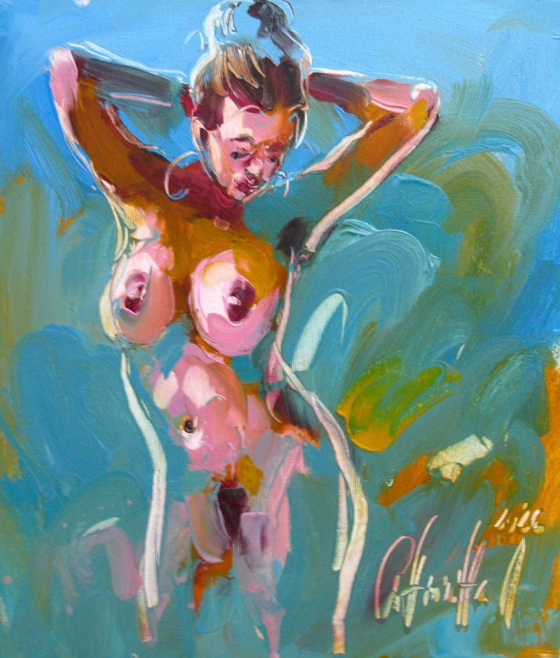 Toile figurative petit format Miroslava – OLENA SINIUHINA – 38 × 46 cm