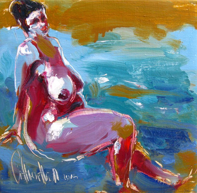 Toile figurative petit format Svetlana 2 – OLENA SINIUHINA – 30 × 30 cm