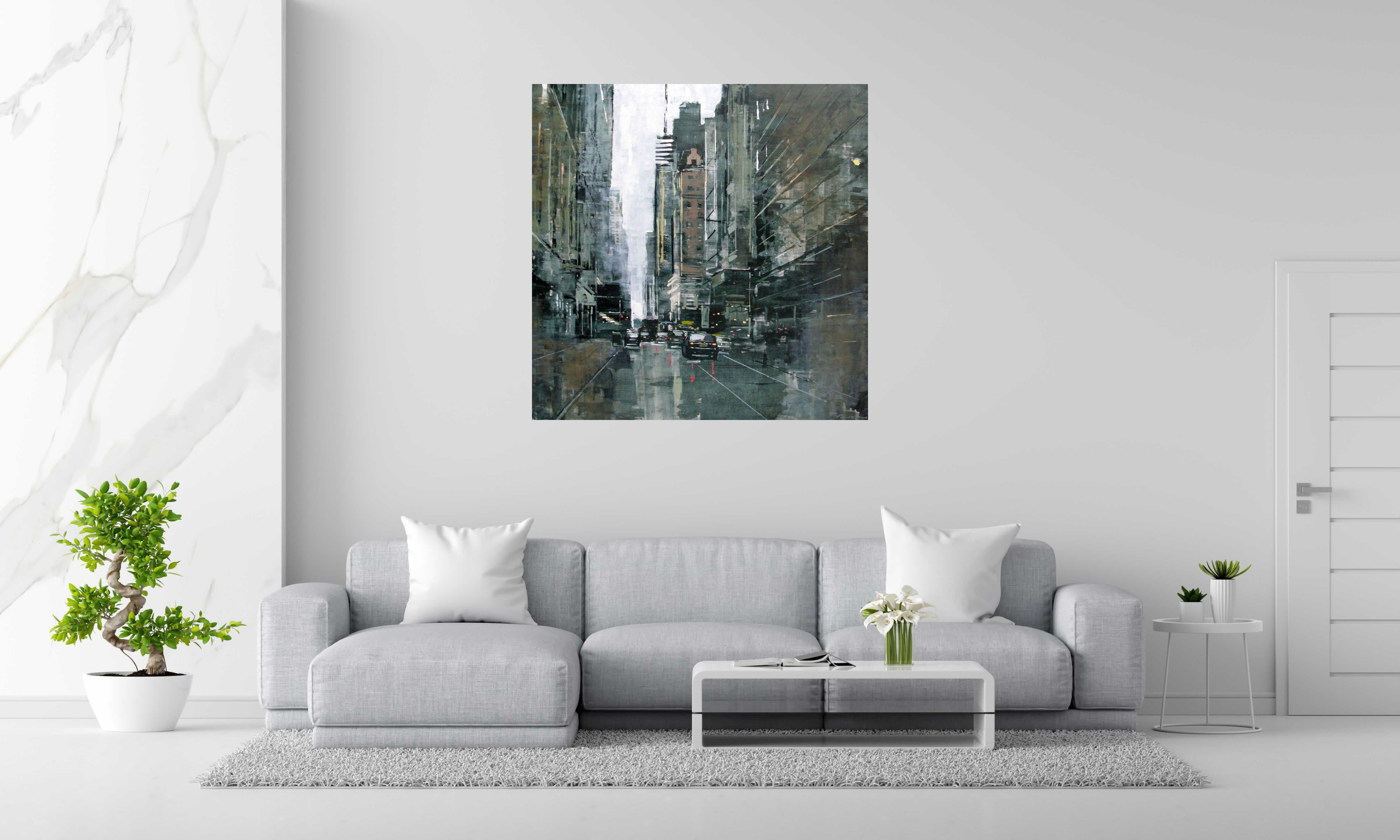 Toile MANHATTAN'S AUTUMN de ADRIEN FAVEAU dans un intérieur – 120 × 120 cm