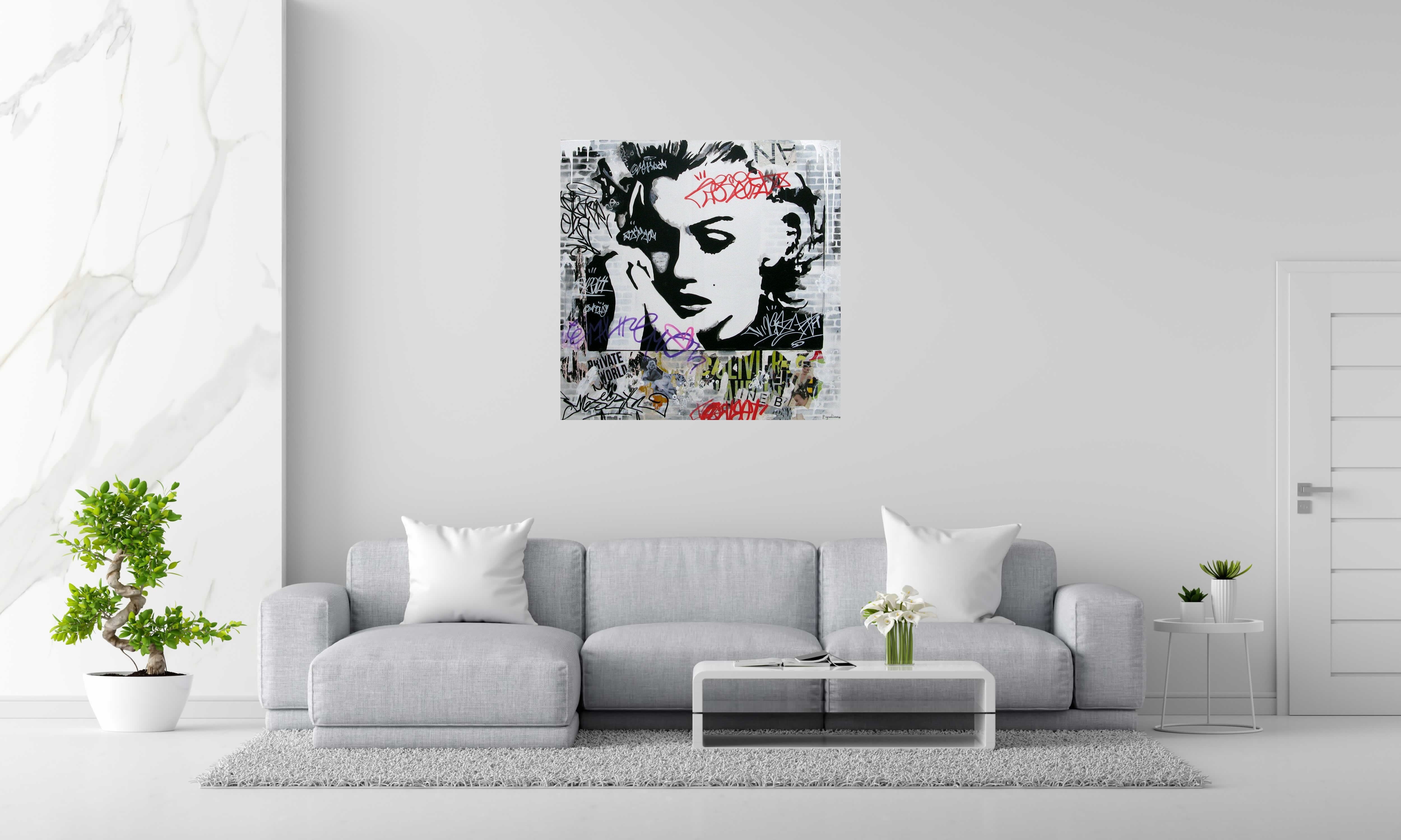 Toile Private world de PATRICIA GADISSEUR dans un intérieur – 100 × 100 cm
