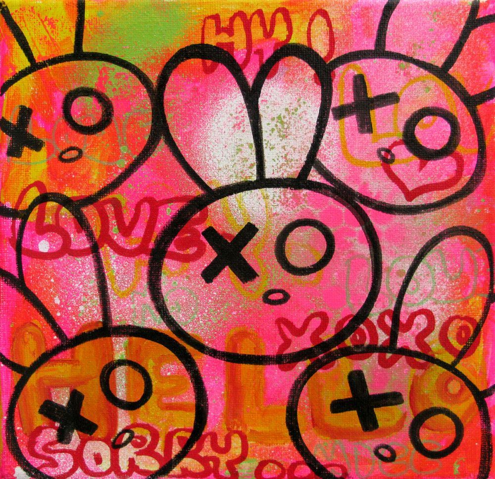Toile graffiti petit format bunny tête – LUSSY – 20 × 20 cm