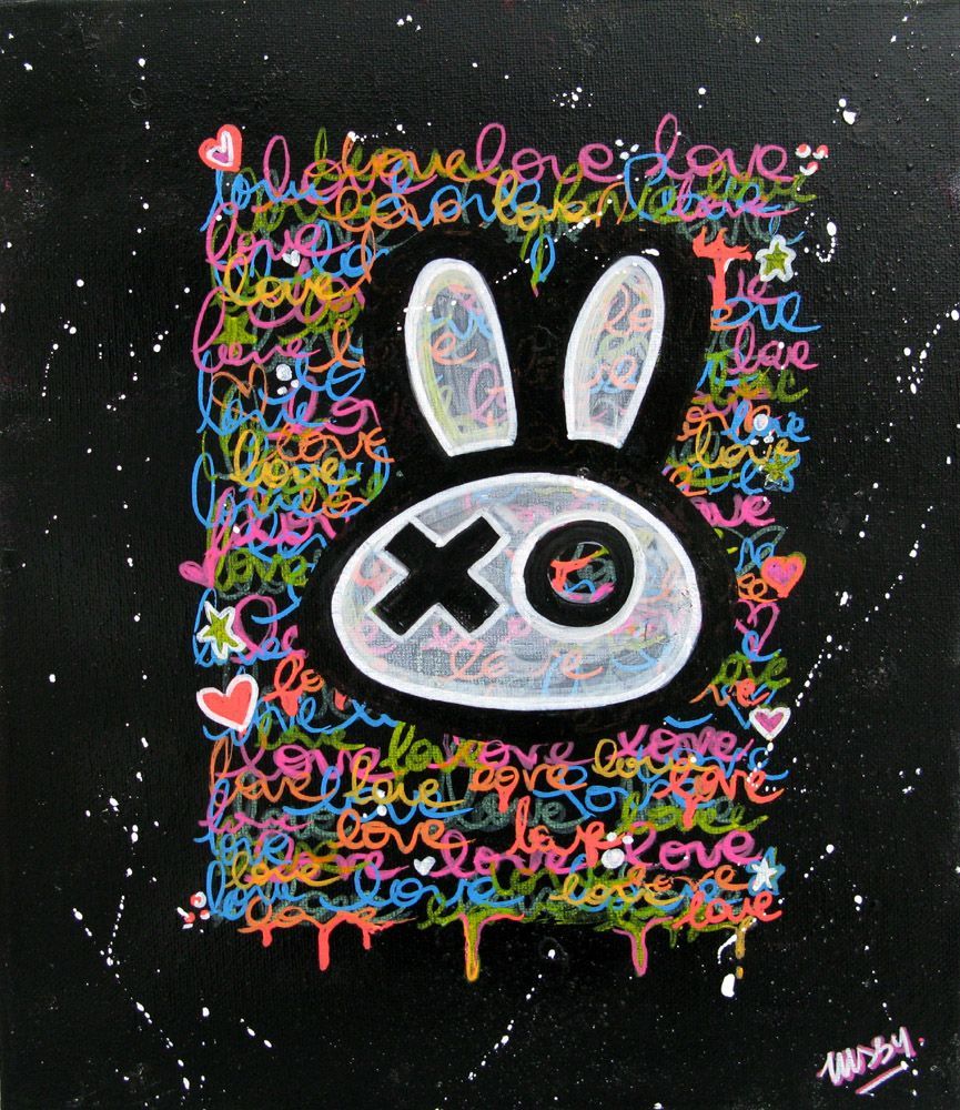 Toile graffiti petit format lapin love – LUSSY – 24 × 30 cm