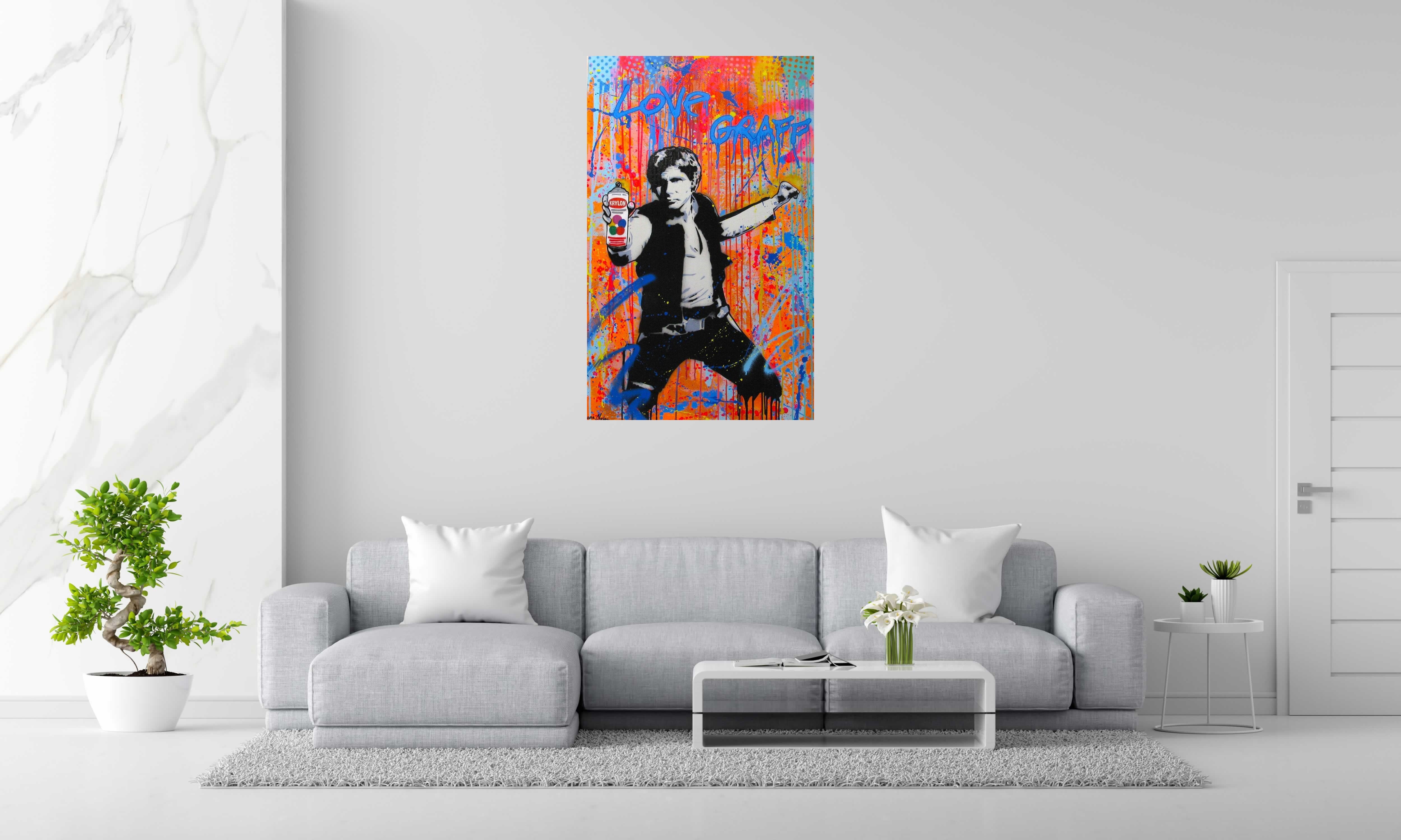 Toile American Graffiti de SARA CHELOU dans un intérieur – 81 × 130 cm