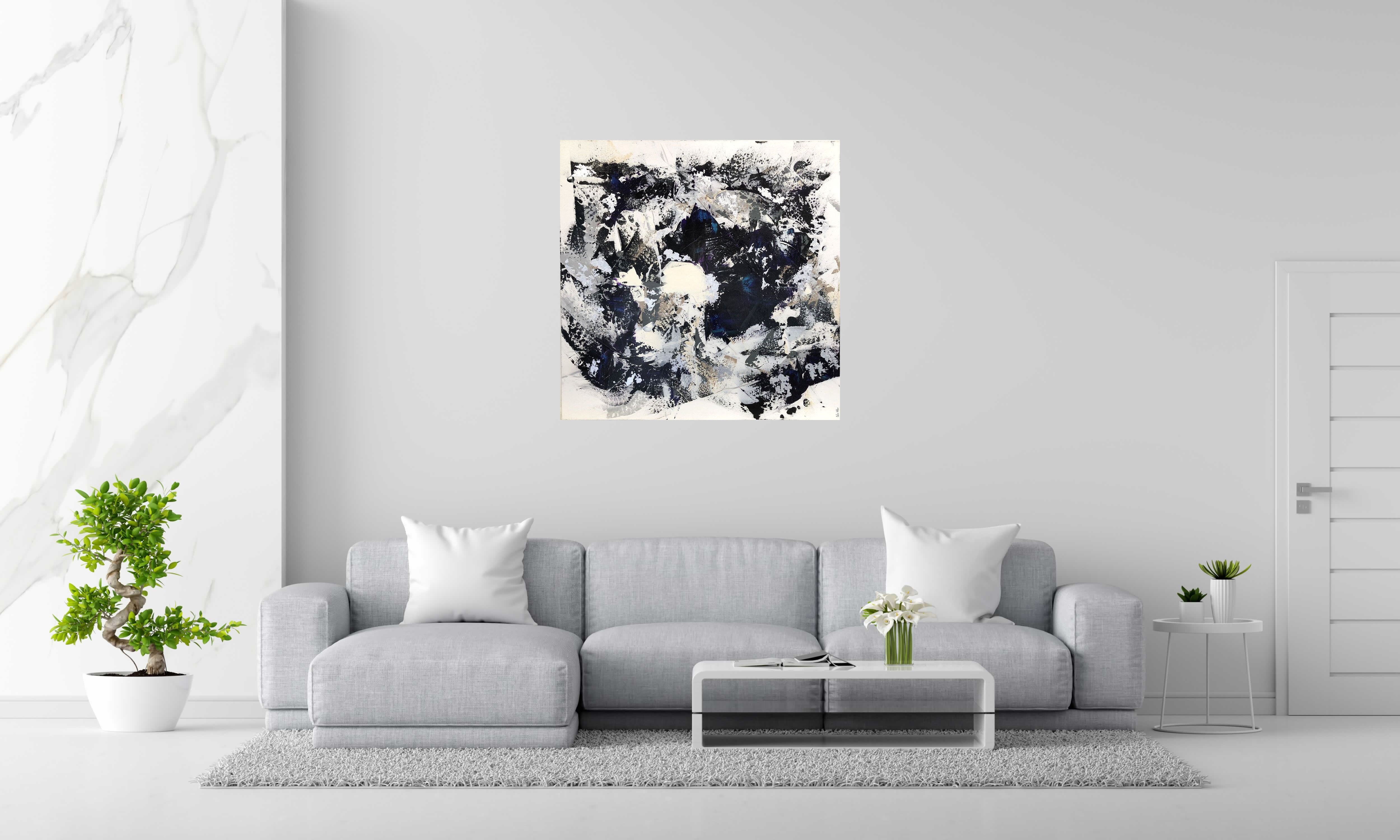 Toile FRAGMENTS A de CELINE WEBER dans un intérieur – 100 × 100 cm